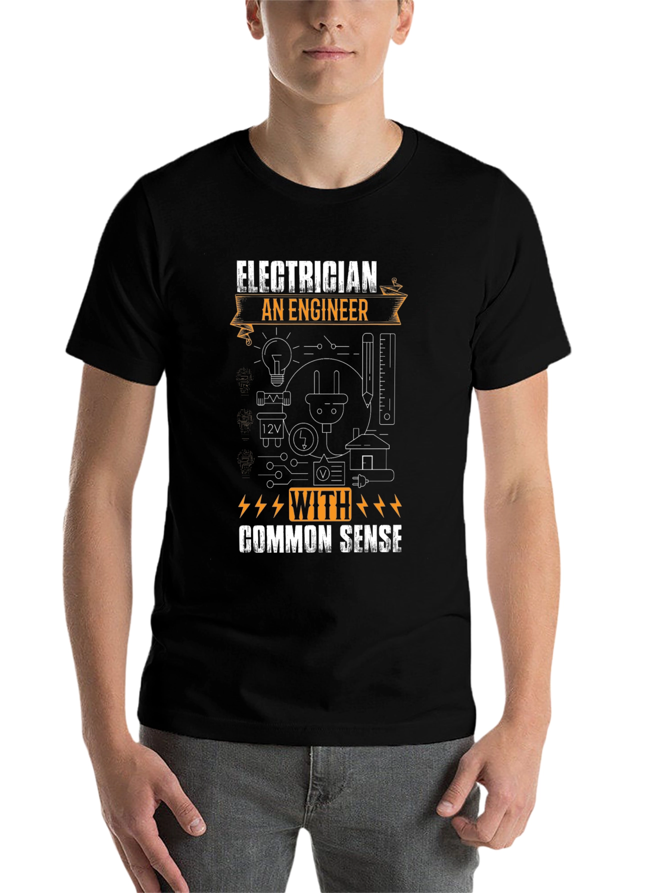 Black Electrician Common Sense Graphic T-Shirt view 7