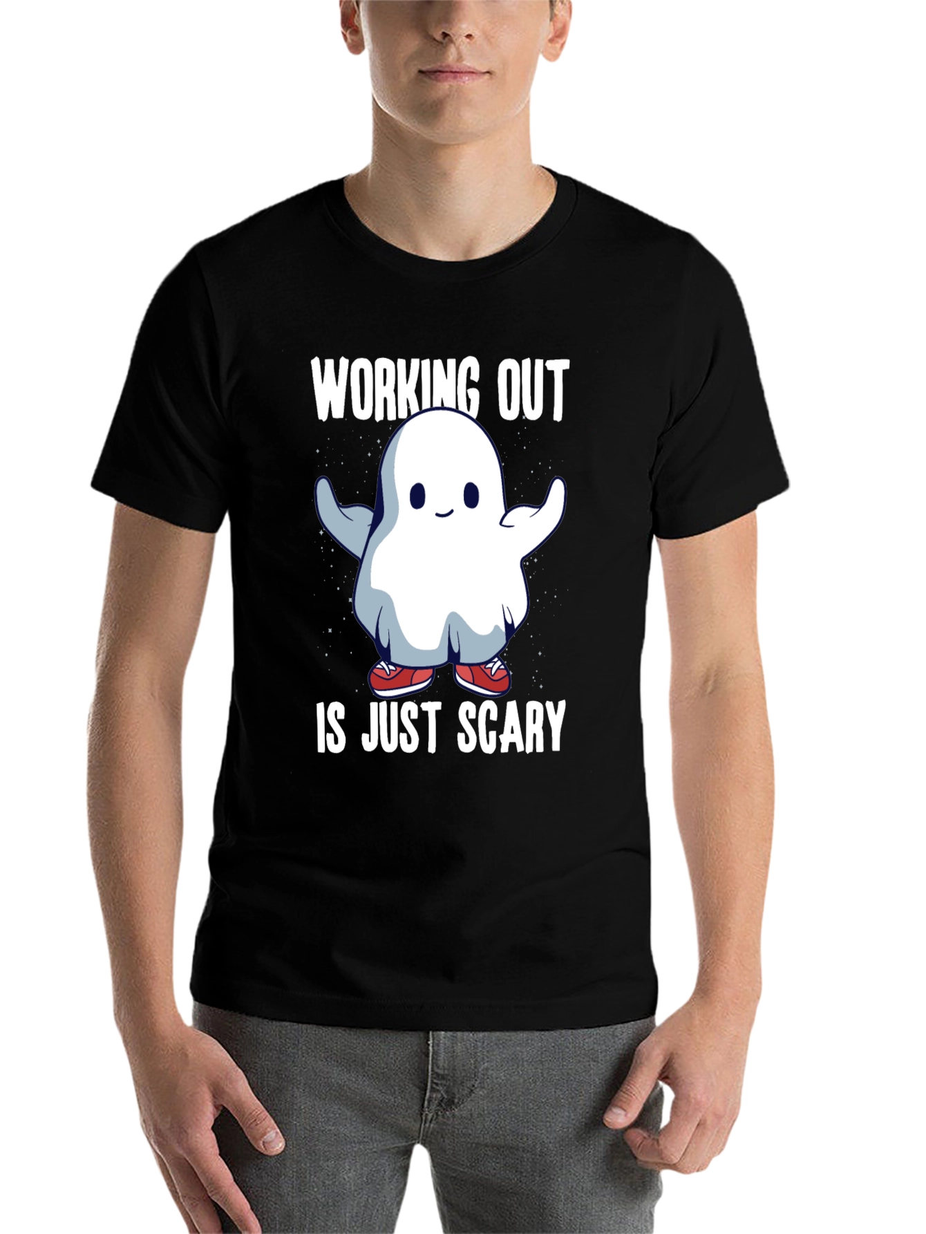 Black Workout Ghost T-Shirt - Scary Gym Humor Tee view 7