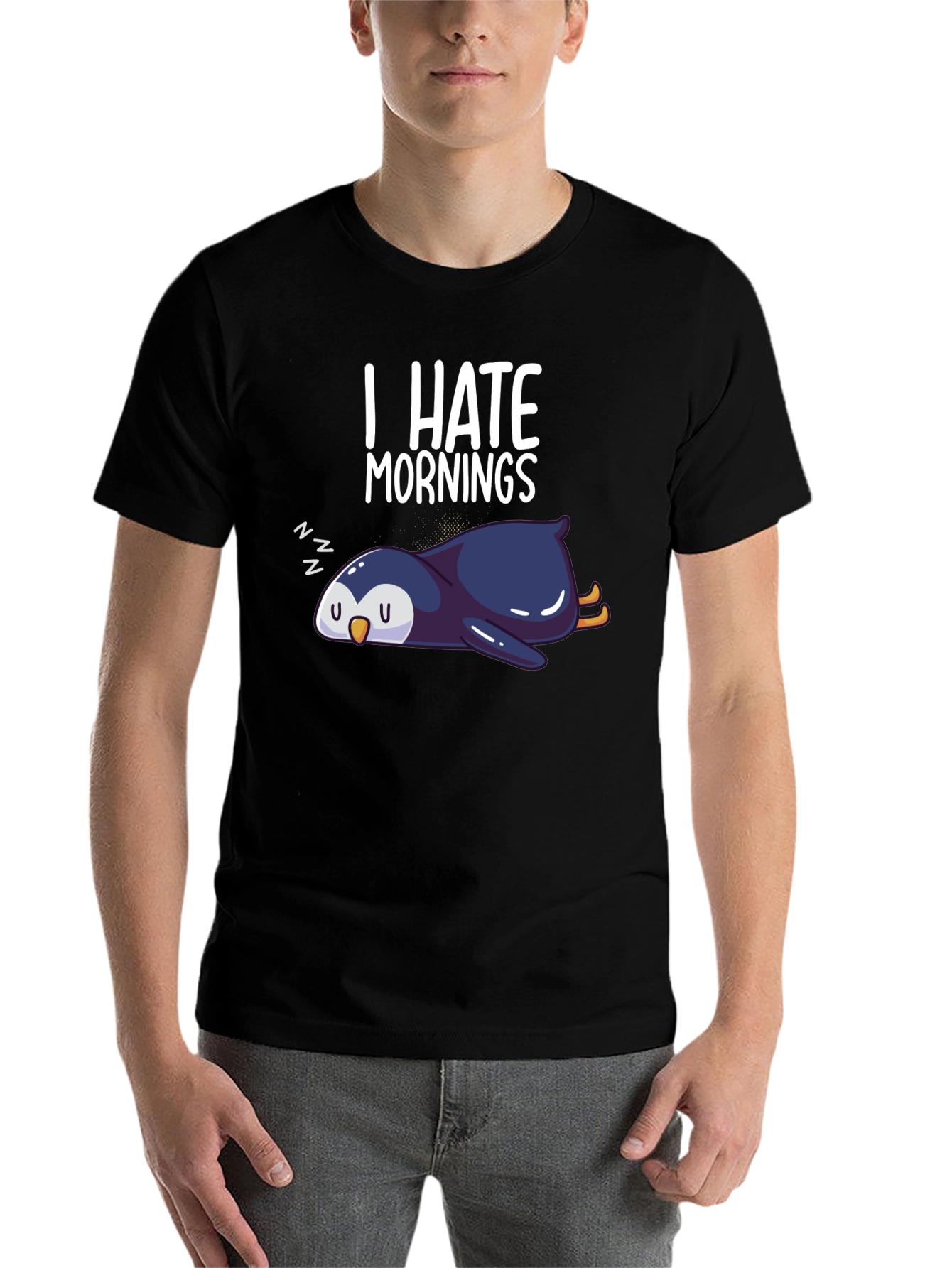 Black I Hate Mornings Penguin Graphic Tee - Black view 7