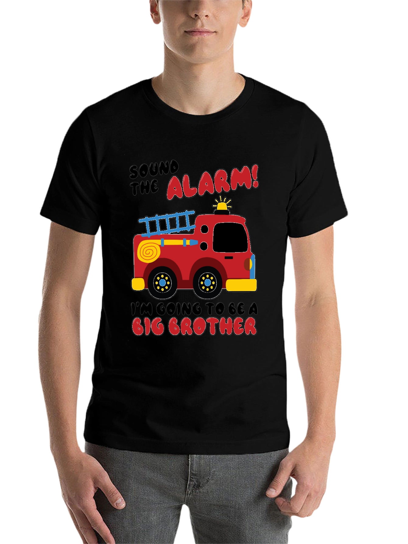 Black Big Brother Firetruck Announcement T-Shirt view 7