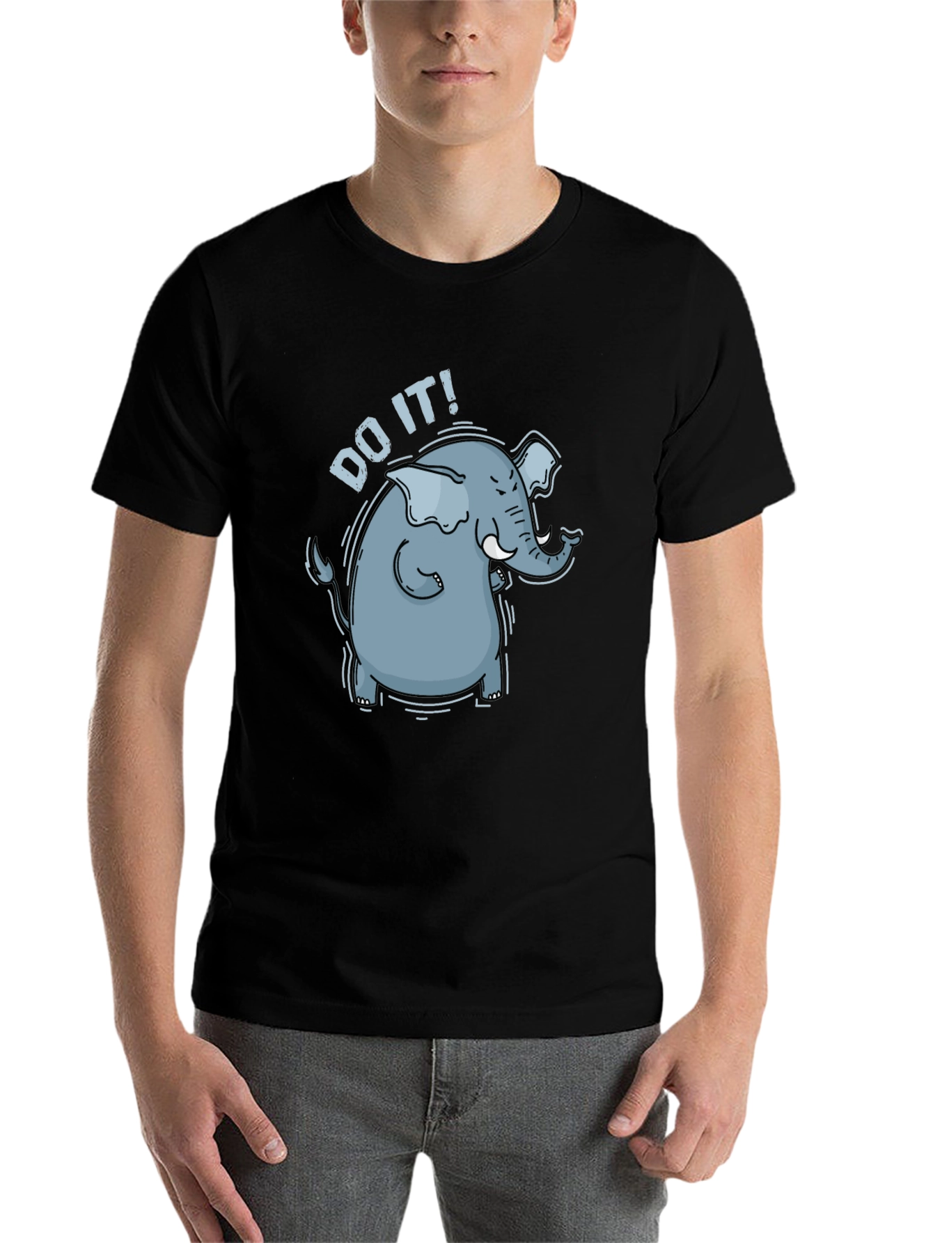 Black Motivational Elephant Graphic Tee - "Do It!" Black T-Shirt view 7