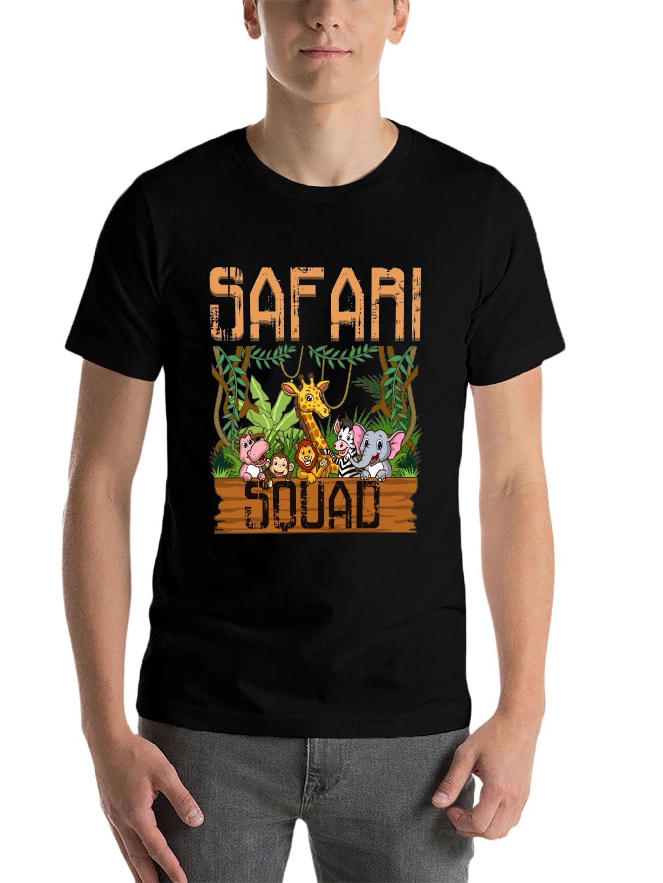 Black Safari Squad T-Shirt - Jungle Animal Cartoon view 7