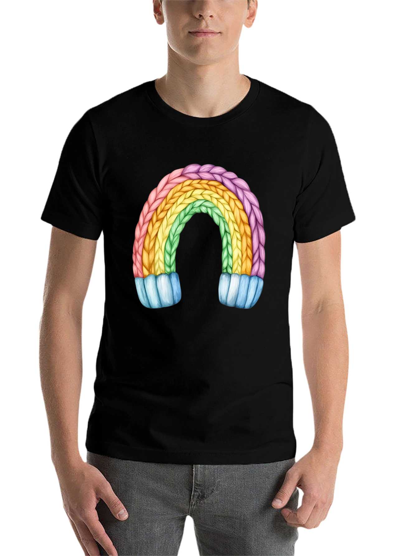 Black Rainbow Knit Design Black T-Shirt view 7