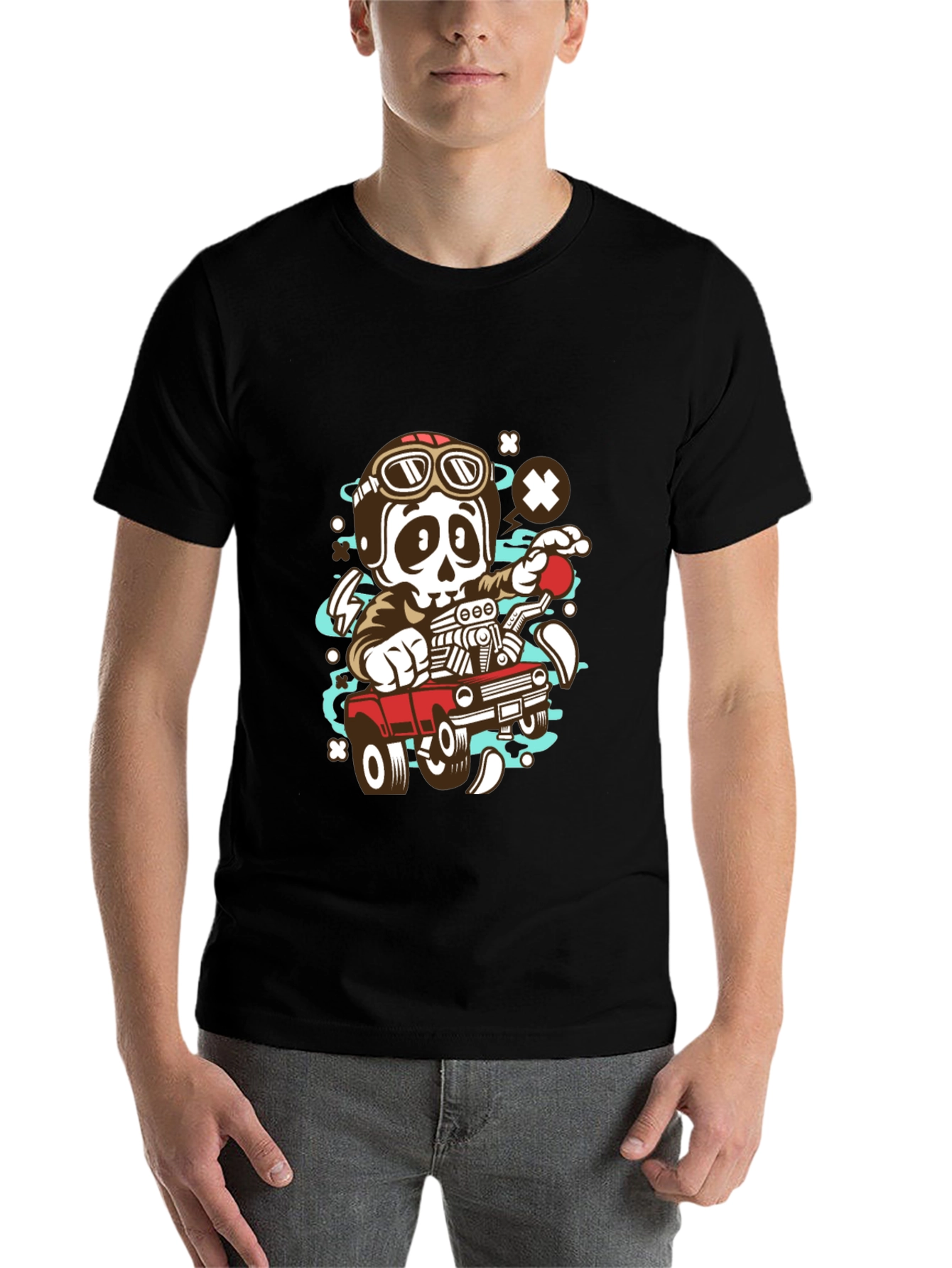 Black Cool Skeleton Driver Graphic T-Shirt view 7