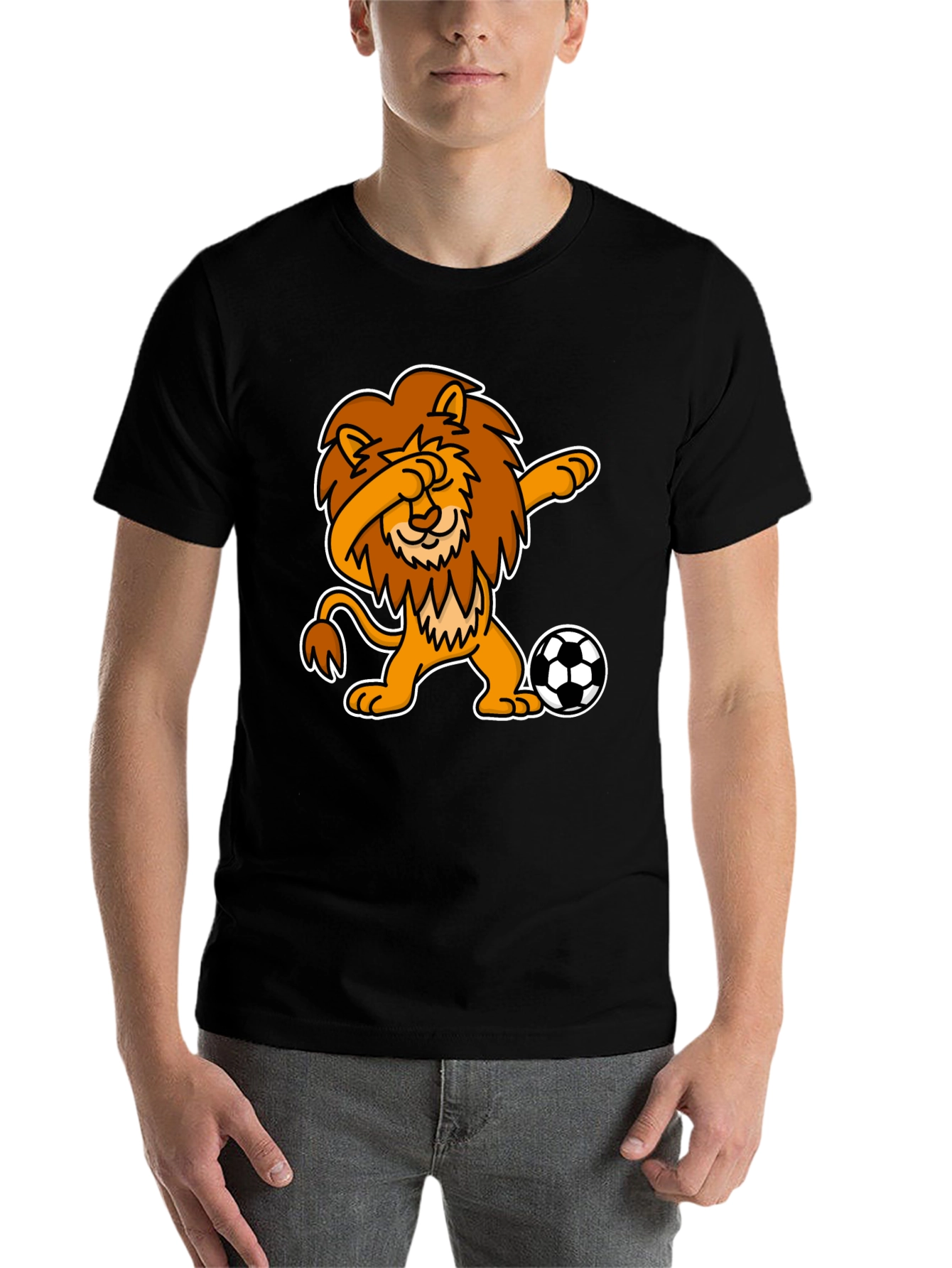 Black Dabbing Lion Soccer T-Shirt - Black view 7