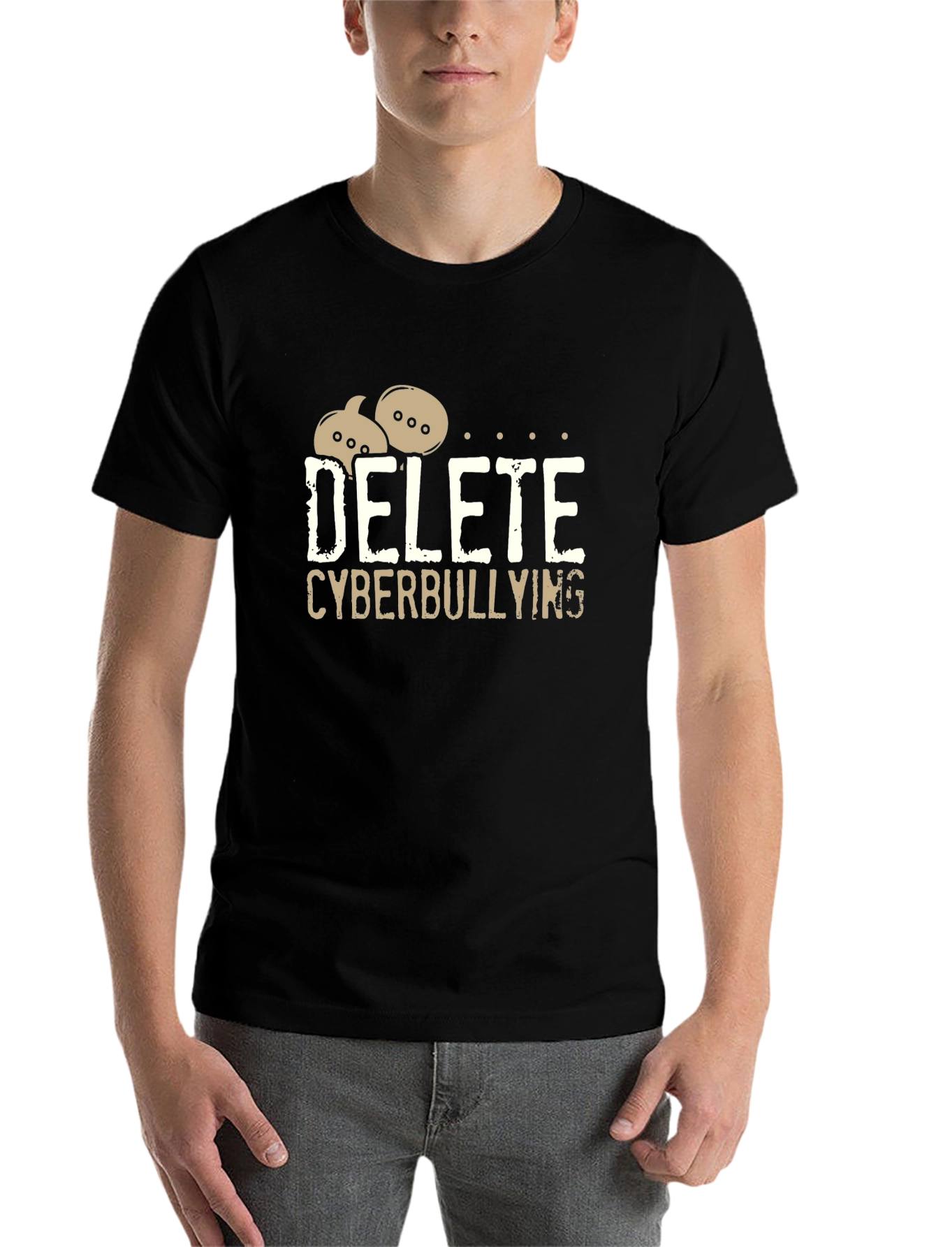 Black Delete Cyberbullying Black T-Shirt - Anti-Bullying Tee view 7