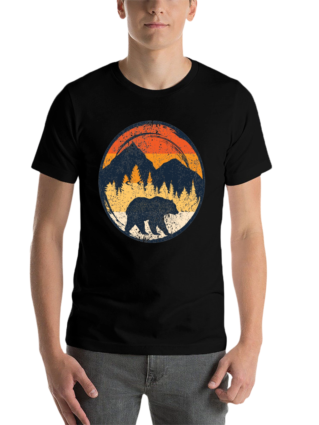 Black Retro Bear Mountain Black T-Shirt view 7