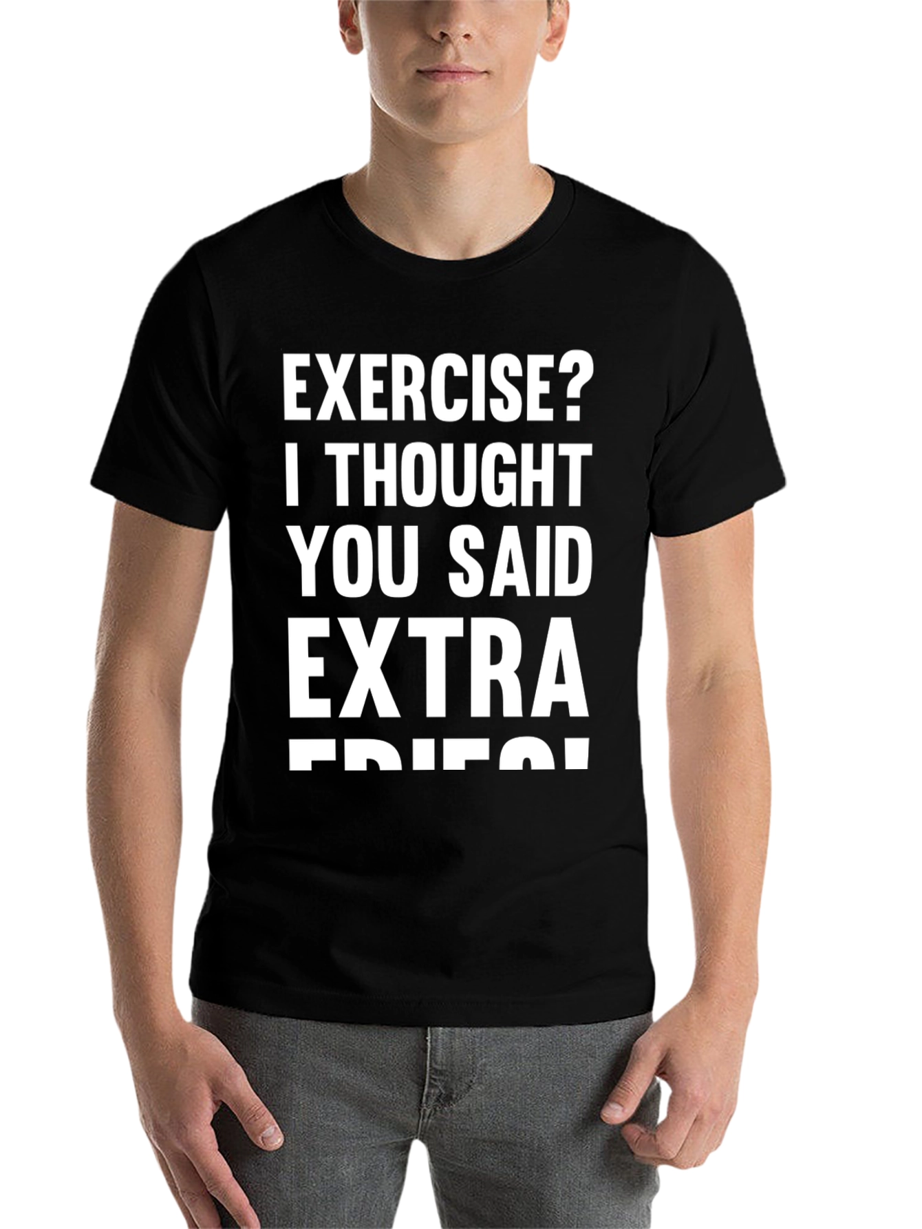 Black Funny Exercise Extra Fries T-Shirt - Black view 7