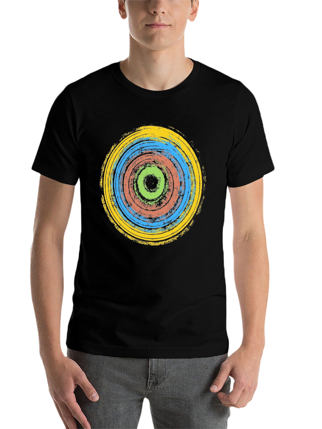 Black Abstract Rings Graphic Tee - Black Cotton T-Shirt view 7