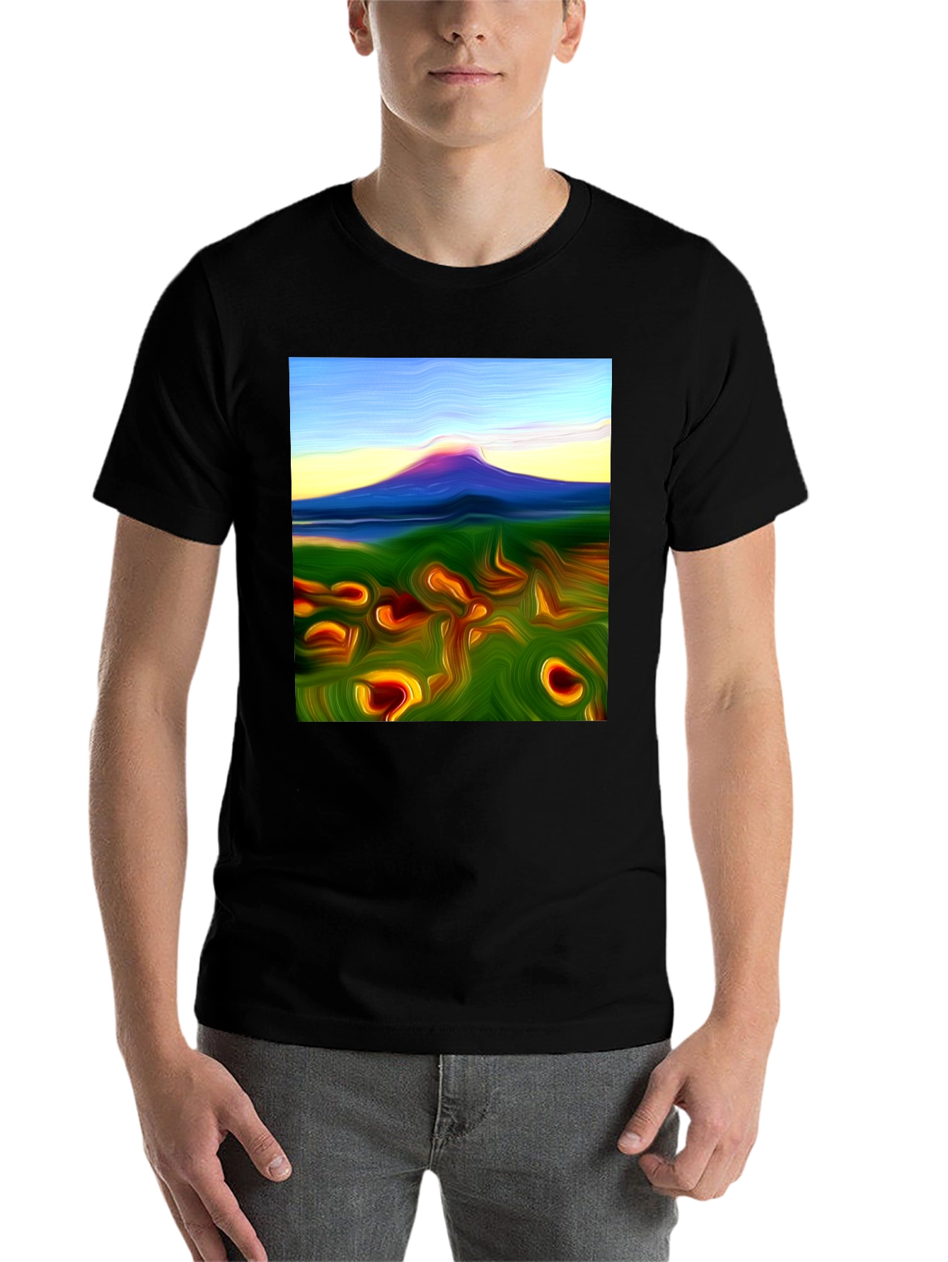 Black Abstract Mountain Graphic Tee - Artistic Style view 7