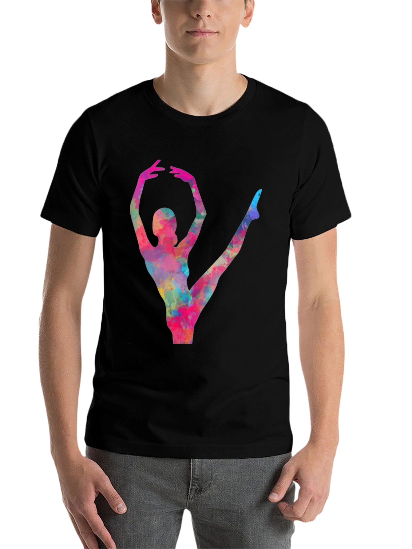 Black Watercolor Ballerina Black T-Shirt view 7