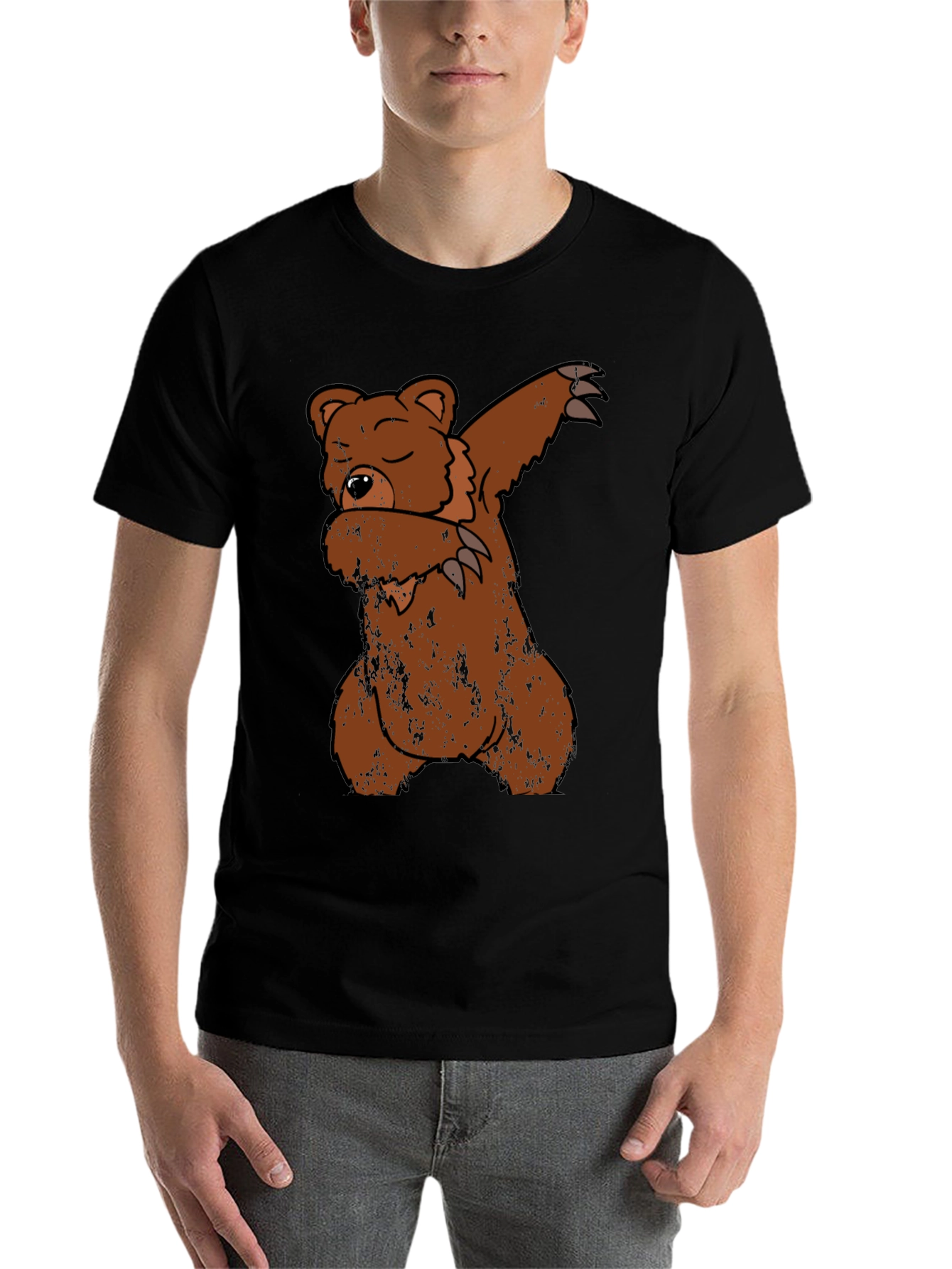 Black Dabbing Bear Graphic T-Shirt view 7