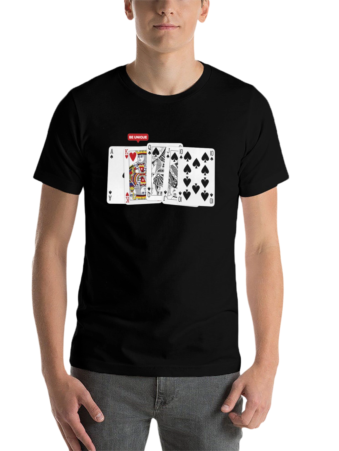 Black Poker Hand T-Shirt: Be Unique Card Design view 7