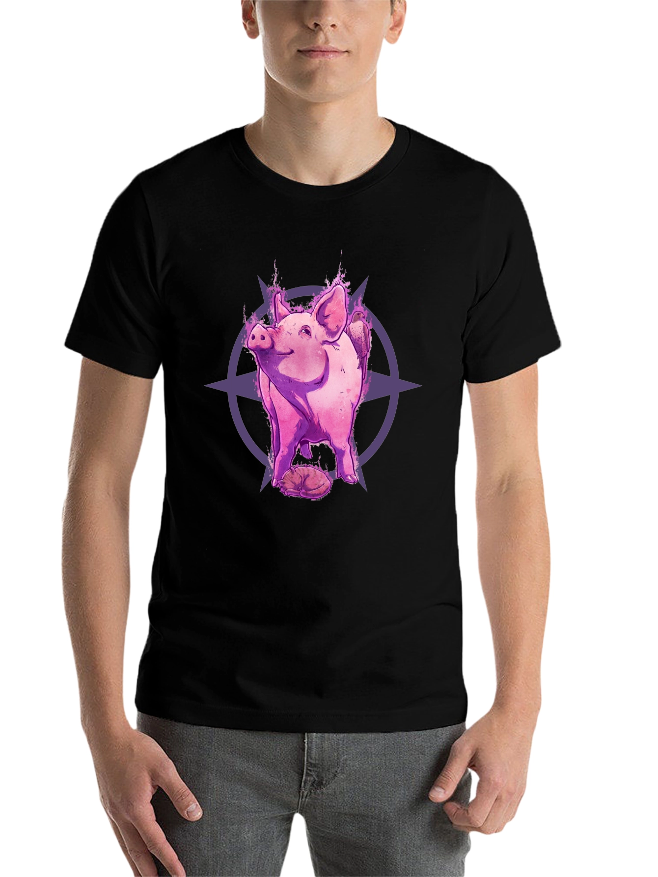 Black Mystic Pig Graphic Tee - Black Cotton T-Shirt view 7