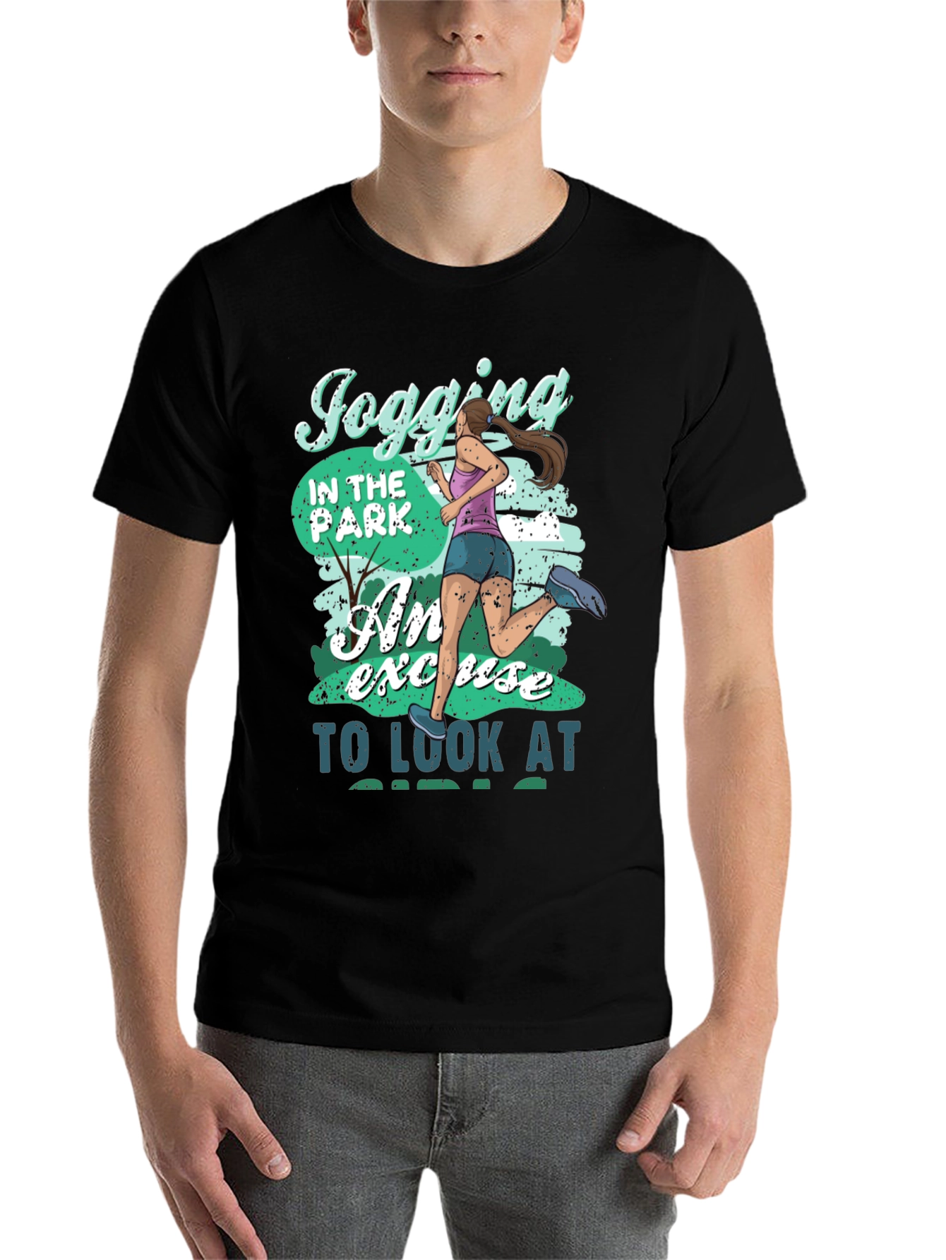 Black Jogging in the Park Funny T-Shirt view 7