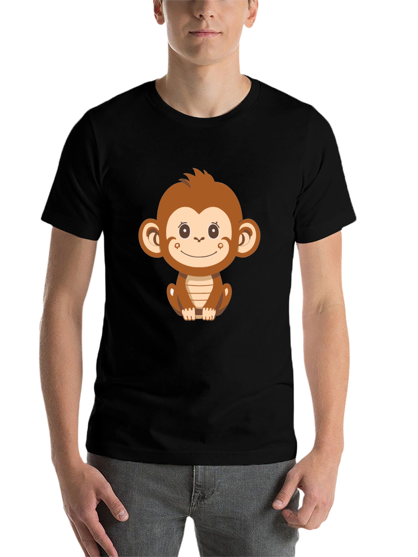 Cute Monkey Graphic T-Shirt - Black - 7