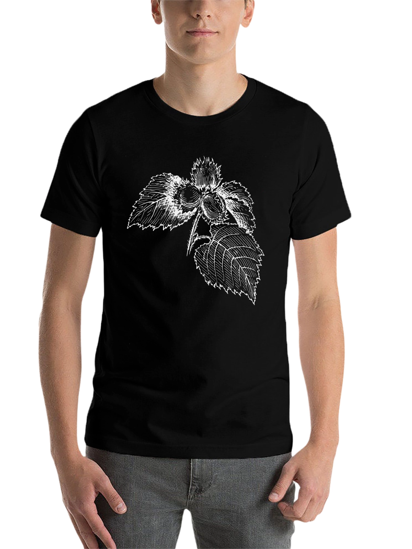 Black Botanical Print Tee - Stylish Black T-Shirt view 7