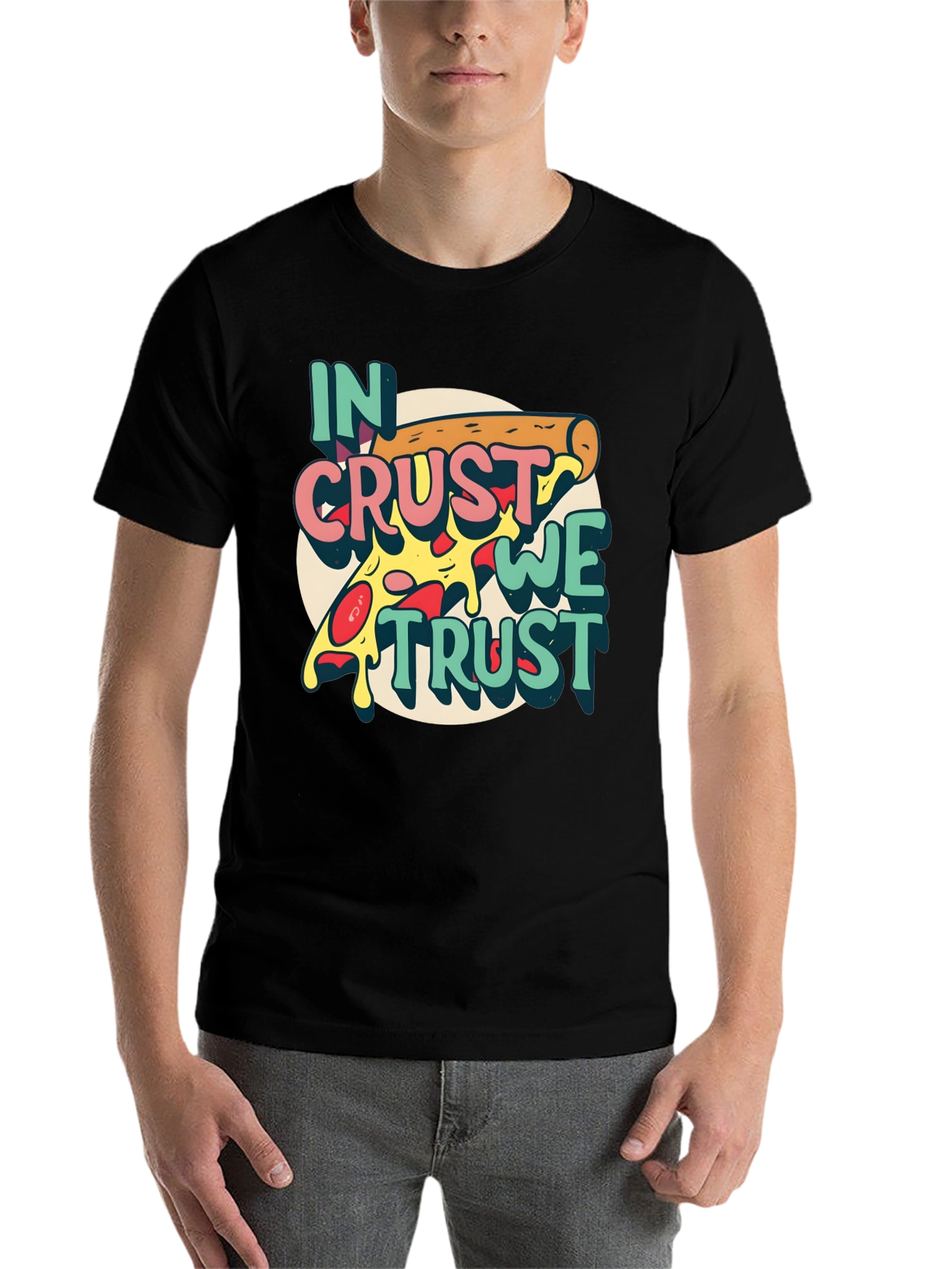 Black In Crust We Trust Pizza Graphic T-Shirt view 7