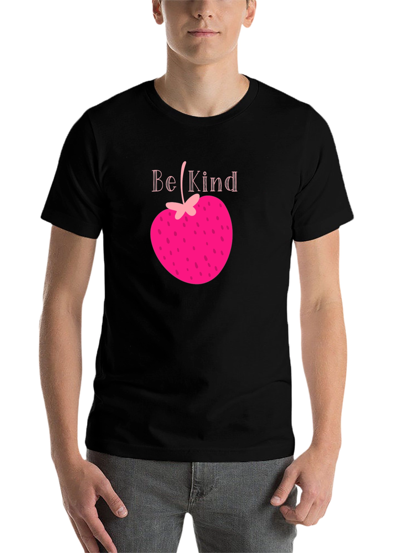 Black Be Kind Strawberry Heart Tee - Black Graphic T-Shirt view 7
