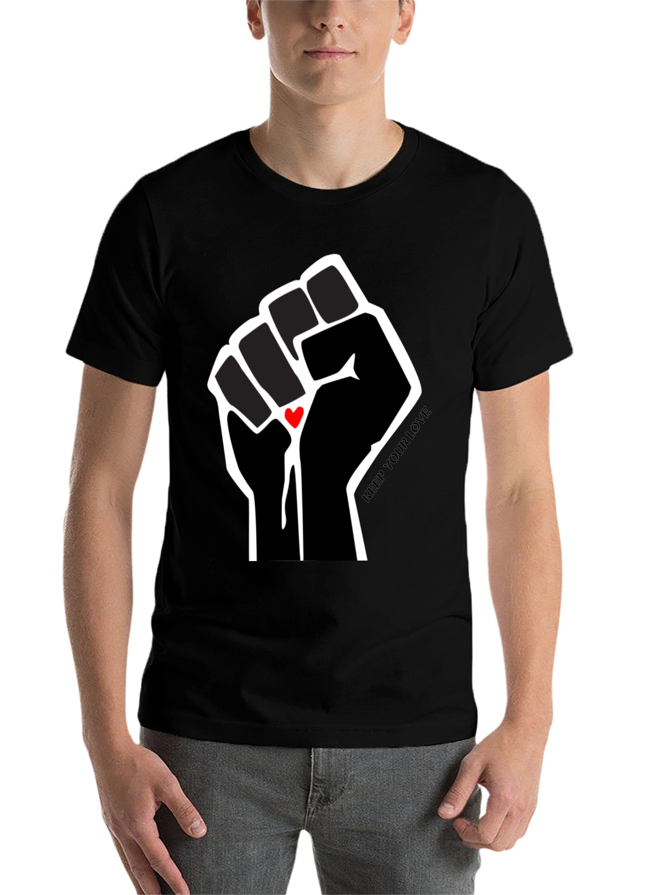 Black Keep Your Love Fist Graphic T-Shirt view 7