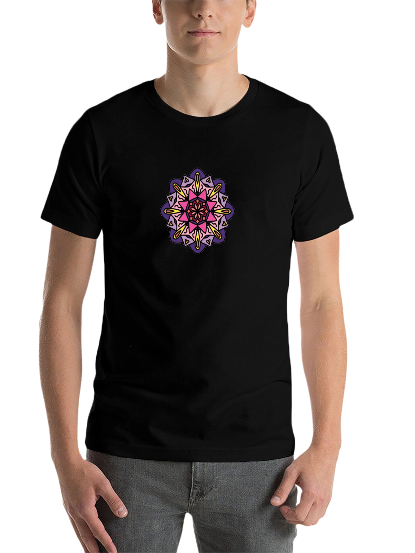 Black Black Tee with Colorful Mandala Design view 7