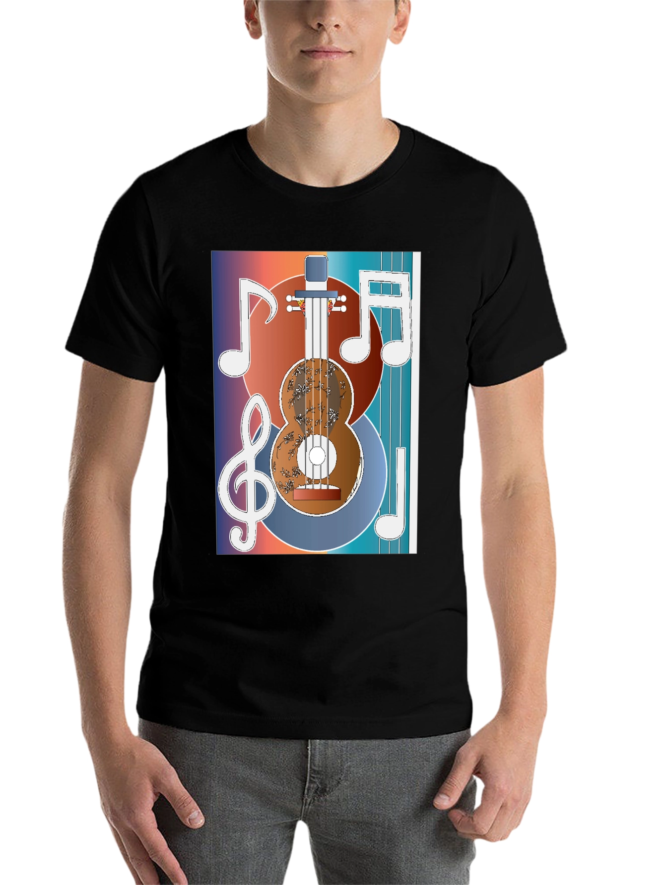 Black Guitar Music Graphic T-Shirt - Artistic Musician Tee view 7