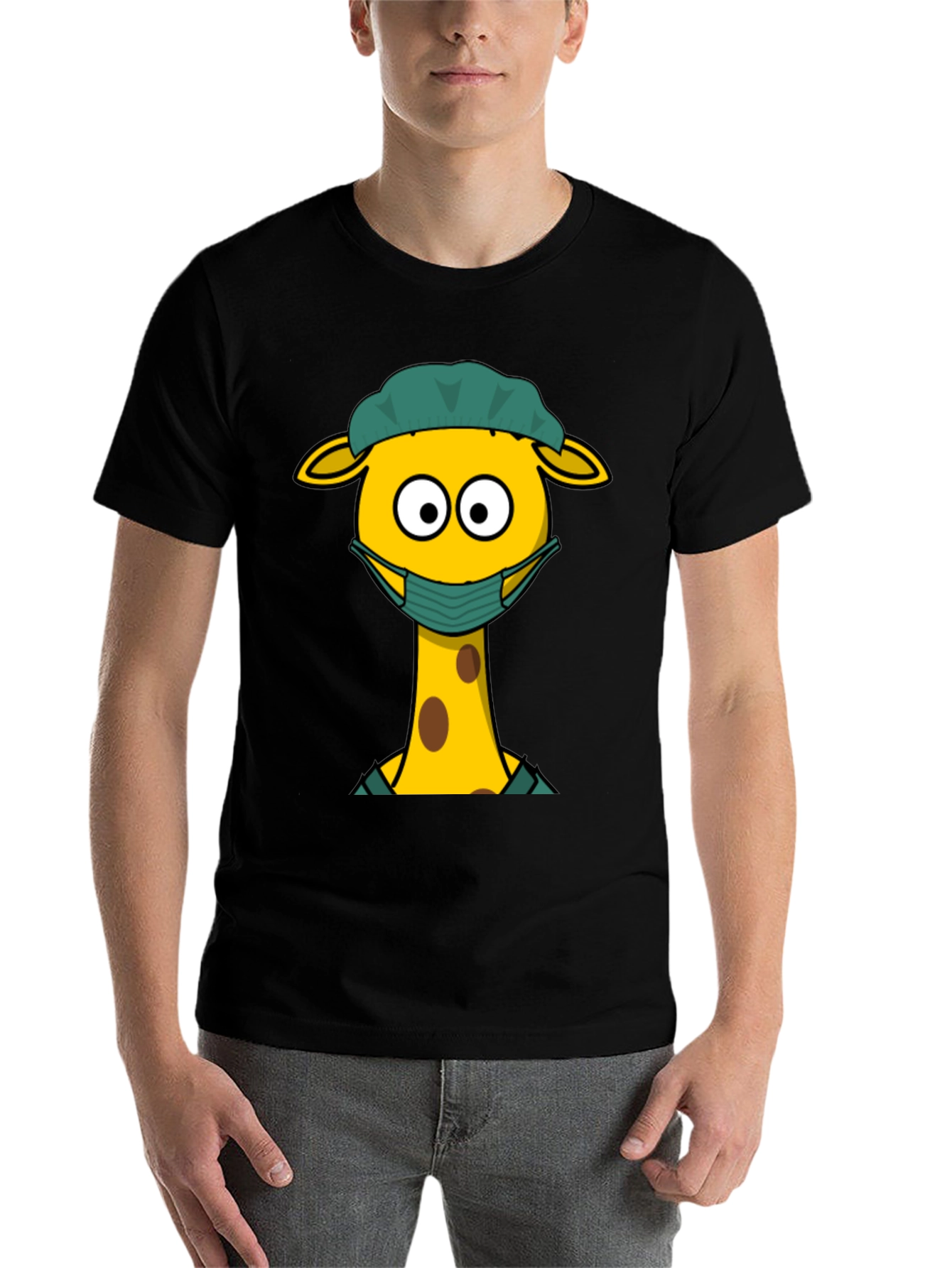 Black Giraffe Wearing Mask Graphic T-Shirt view 7