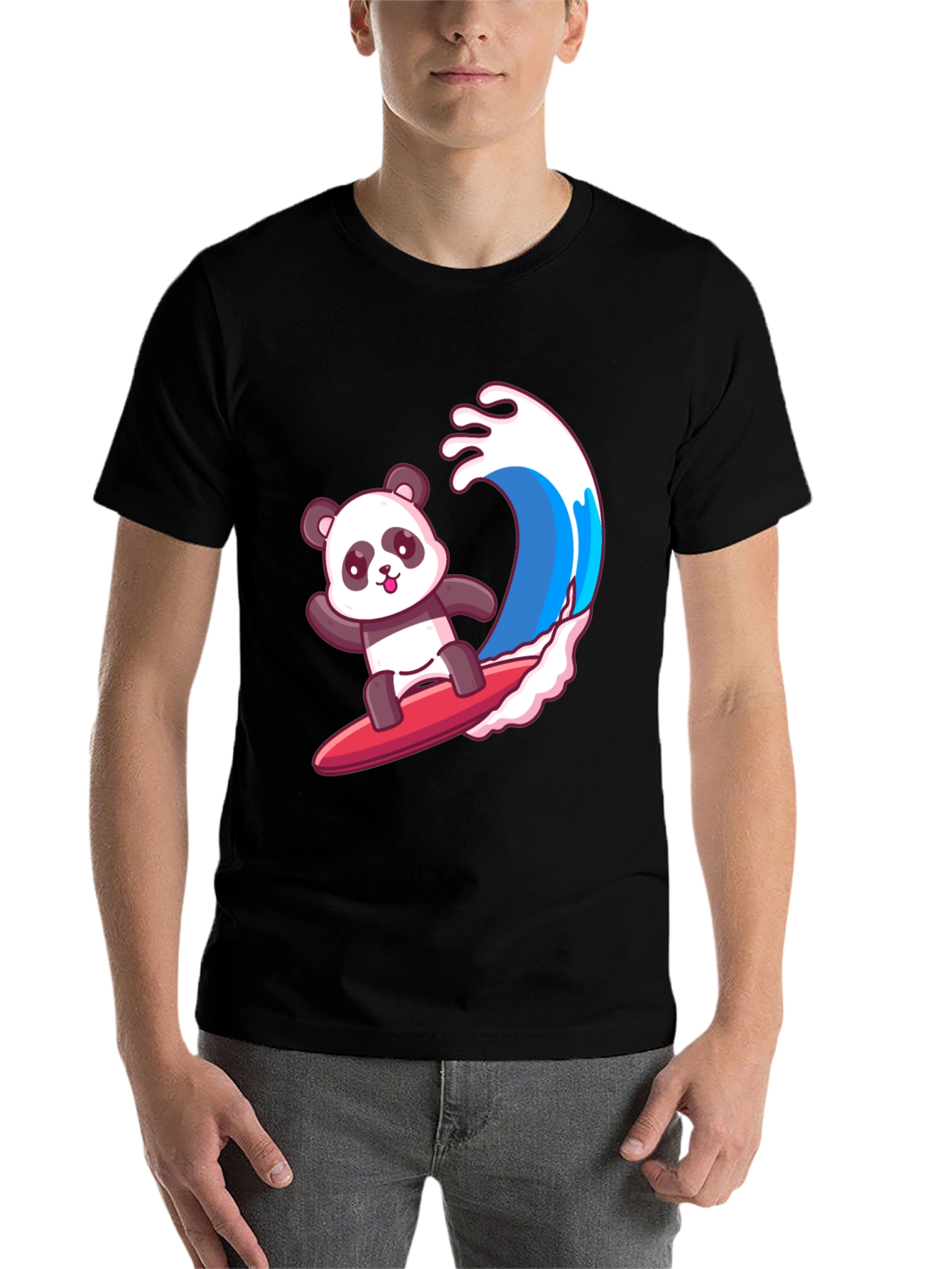 Black Surfing Panda Graphic Tee - Black Cotton Shirt view 7