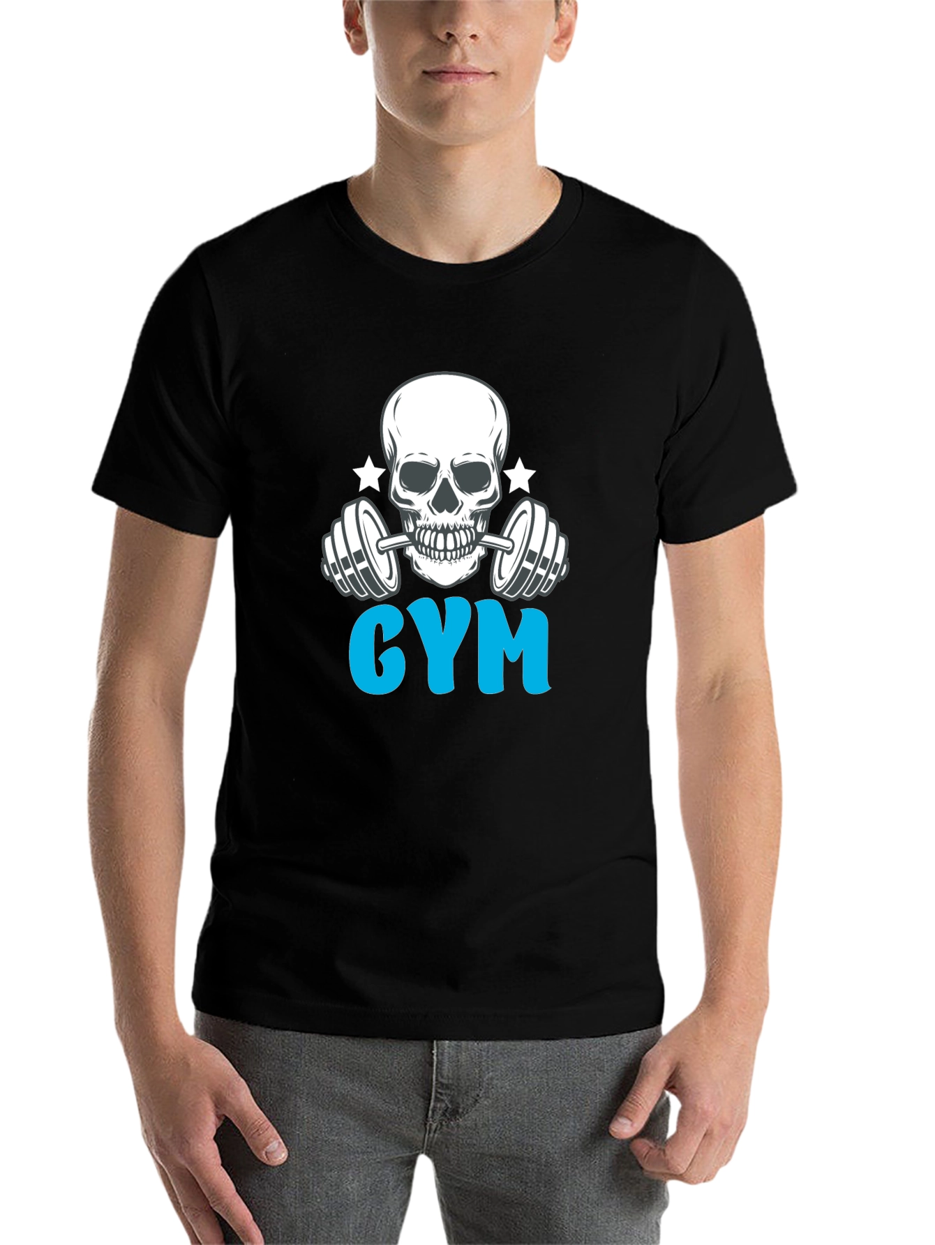 Black Gym Skull Graphic Black T-Shirt view 7