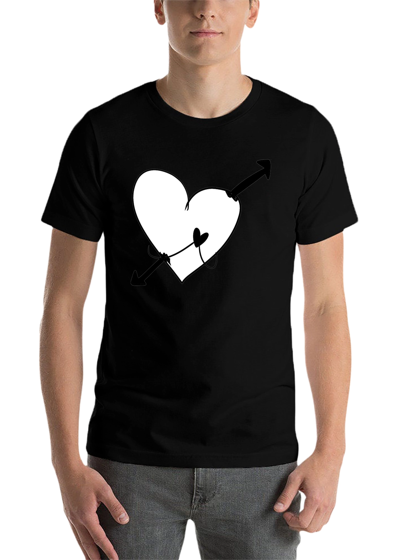 Black Heart Arrow Graphic Tee - Unisex Black T-Shirt view 7