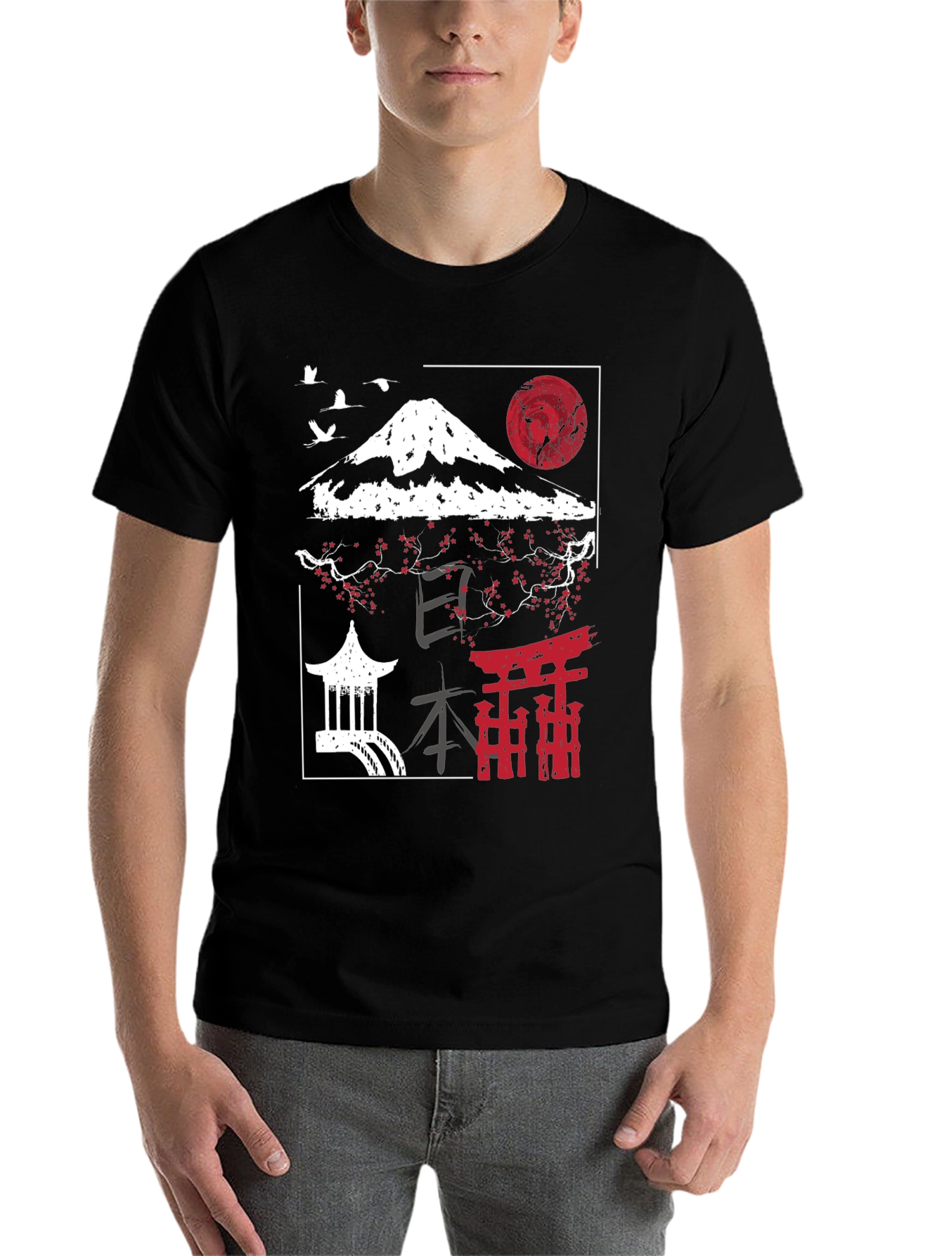 Black Japanese Landscape Graphic Tee view 7