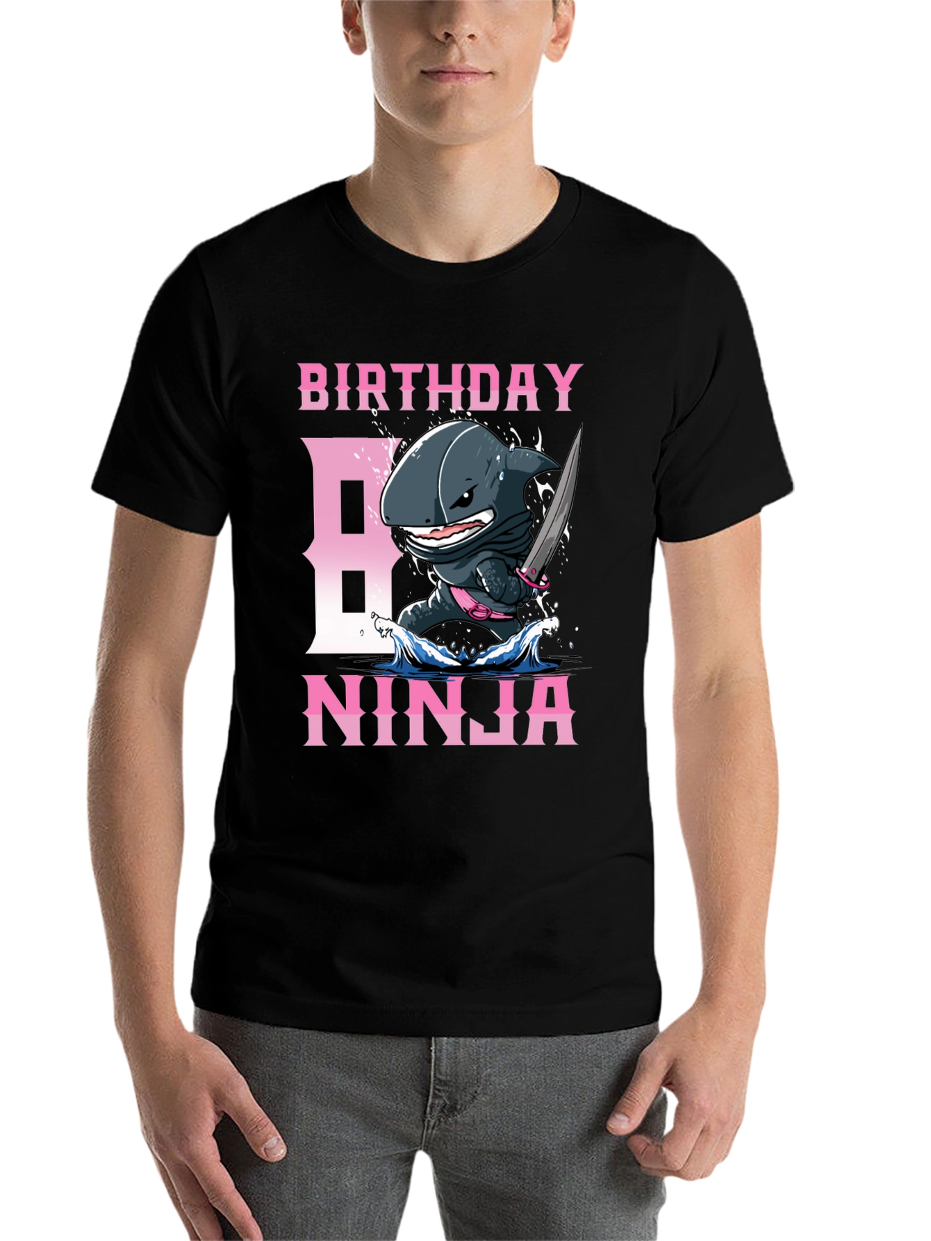 Black Birthday Ninja Shark T-Shirt view 7