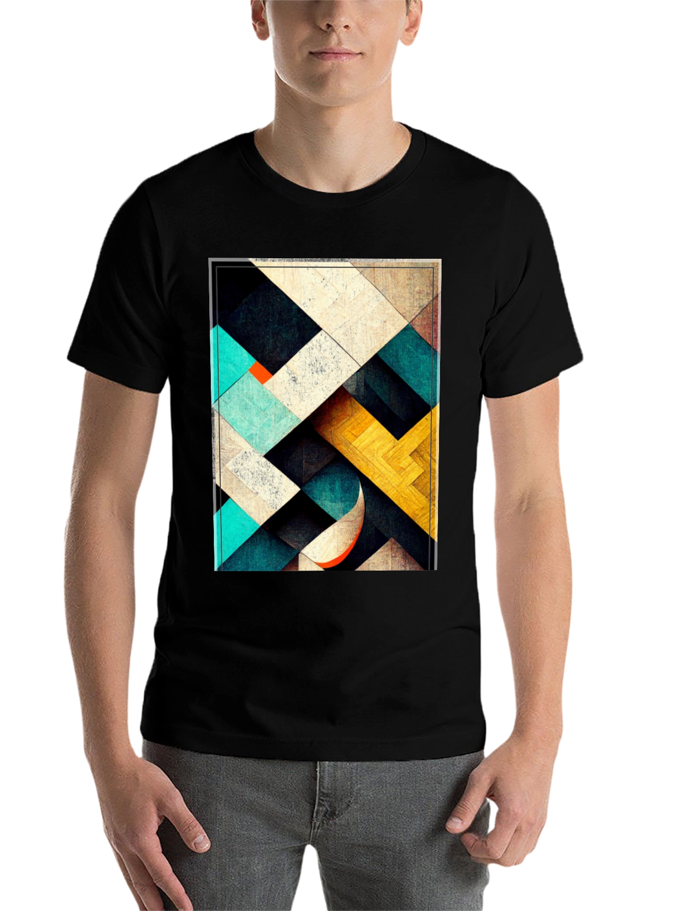 Black Geometric Patterned Black T-Shirt view 7