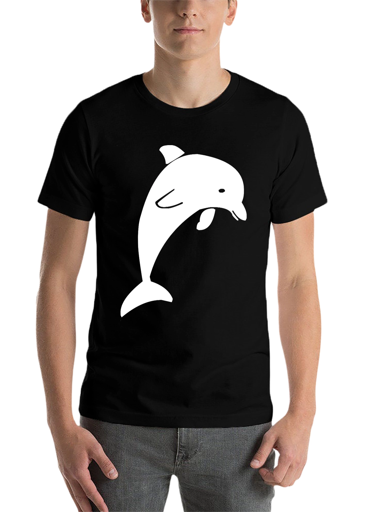 Black Cool Dolphin Graphic Black Tee - Men's Casual view 7