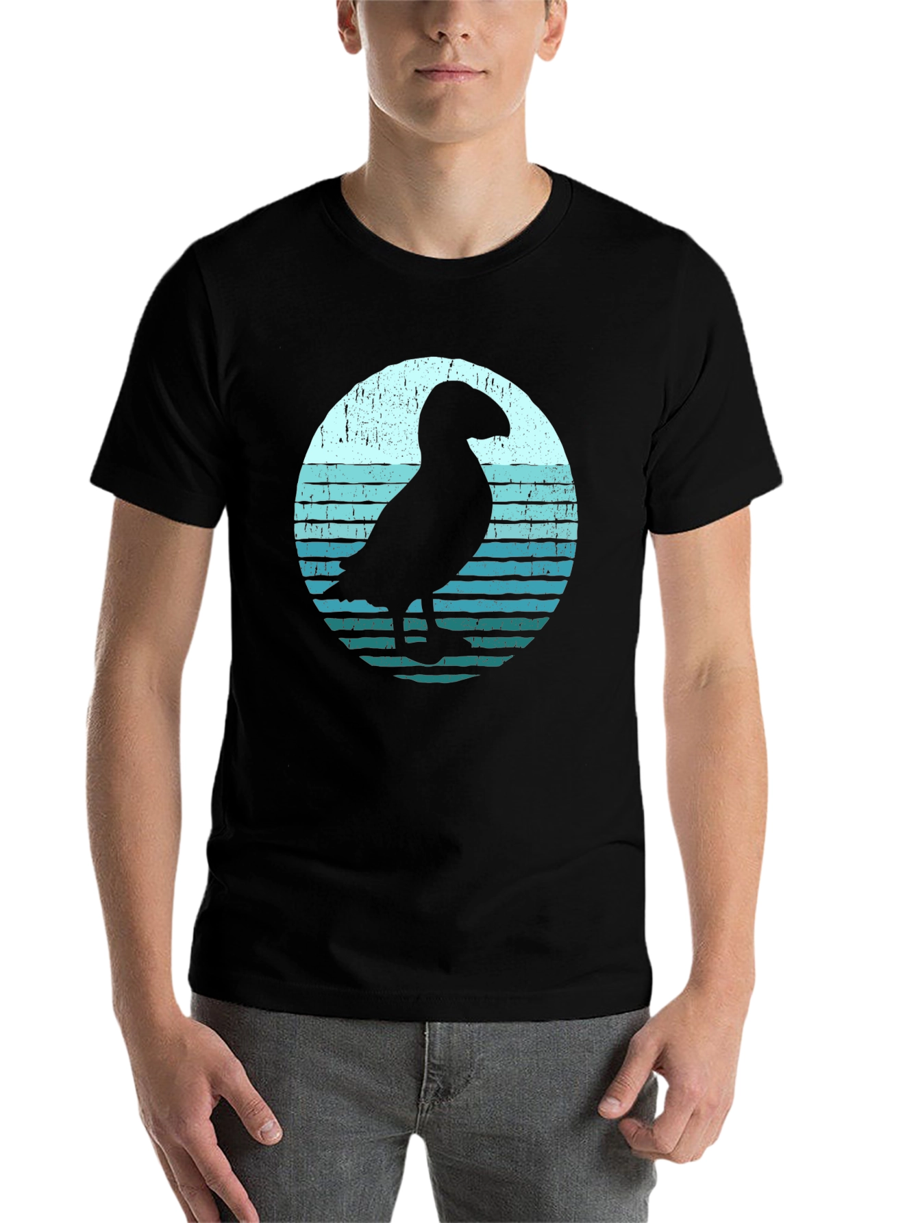 Black Puffin Silhouette Graphic Tee - Black view 7