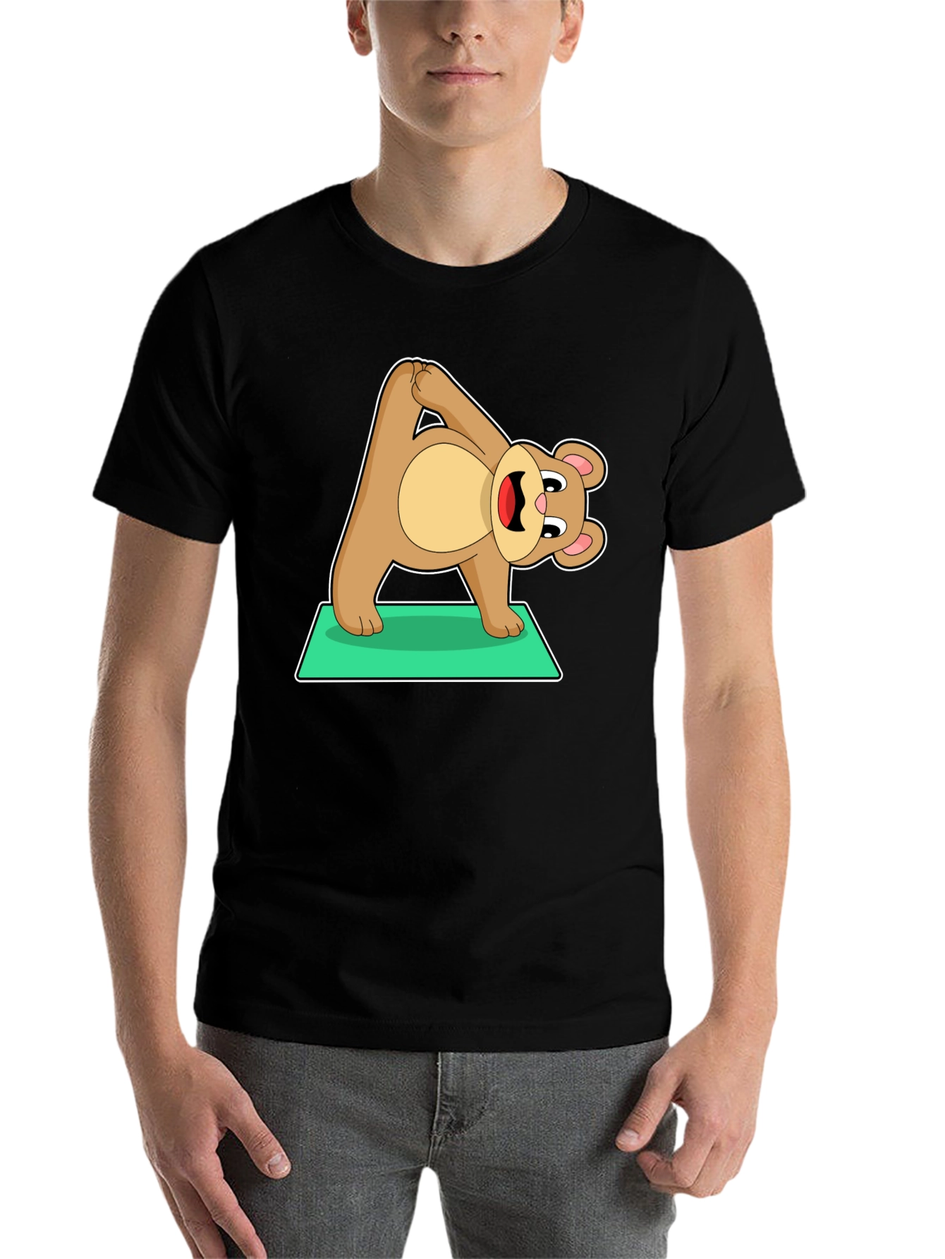 Black Yoga Bear Graphic Tee - Cute Exercise Cartoon Shirt view 7