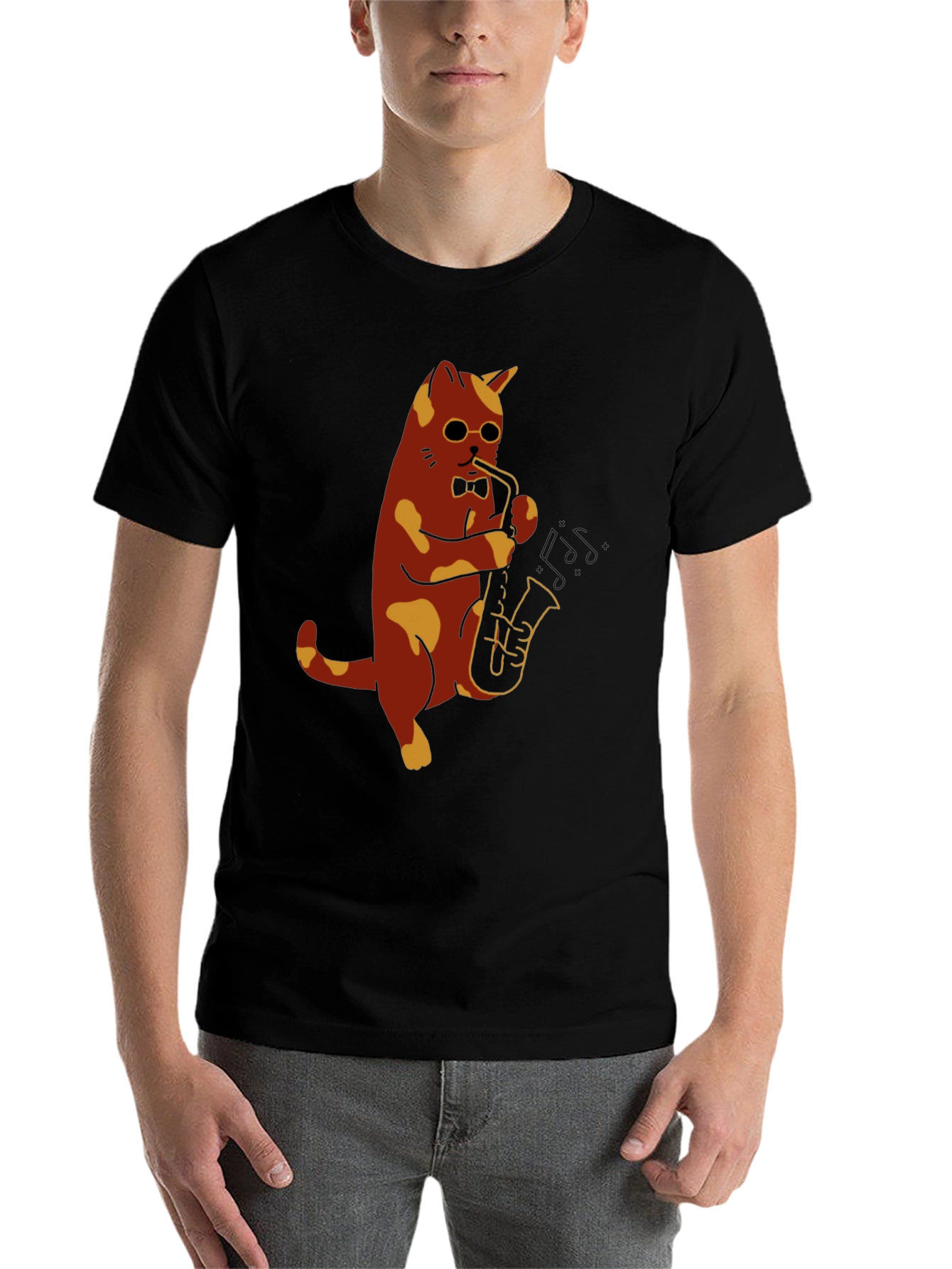 Black Cat Saxophone Player Graphic T-Shirt view 7
