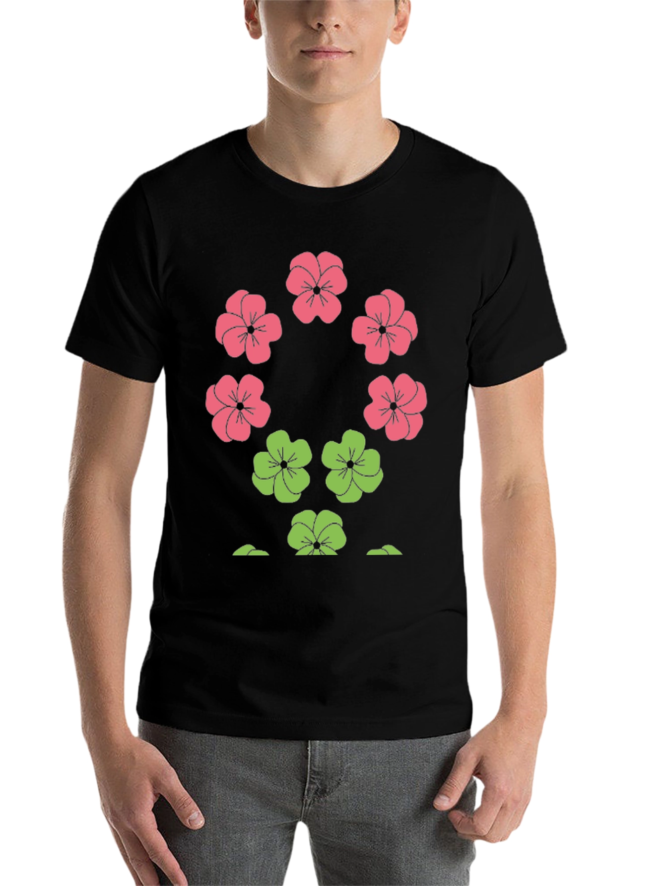 Black Floral Print Crew Neck T-Shirt view 7