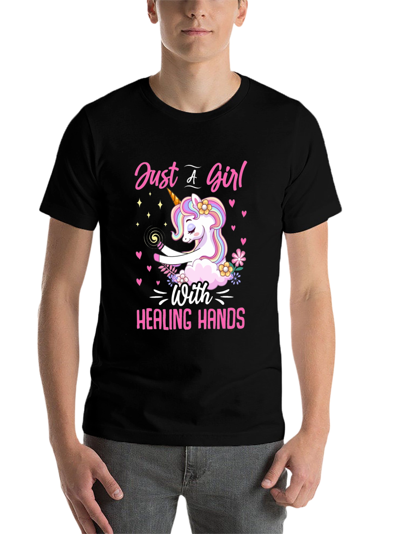Black Unicorn Healing Hands Graphic T-Shirt view 7