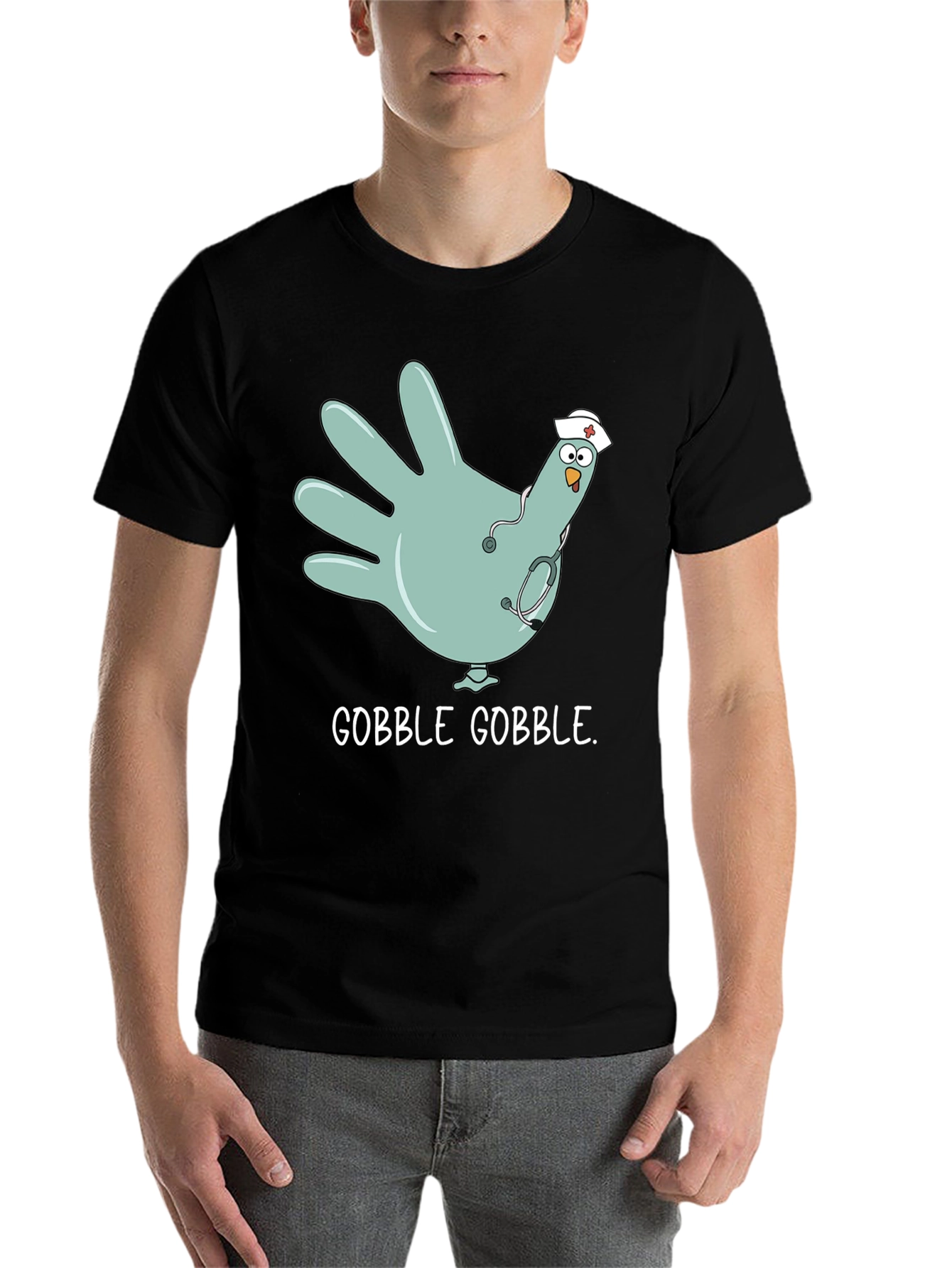 Black Gobble Gobble Nurse Turkey Hand T-Shirt view 7