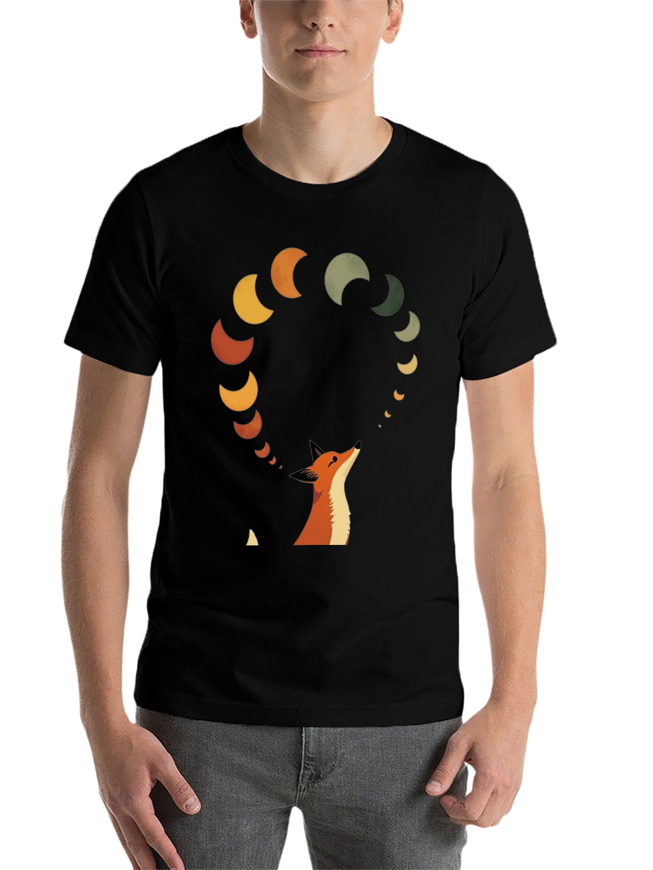 Black Fox & Moon Phases Graphic Tee view 7