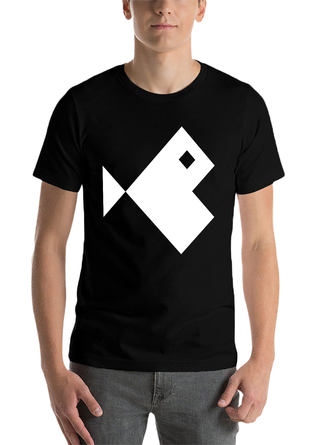 Black Geometric Fish Graphic Tee - Black Cotton T-Shirt view 7