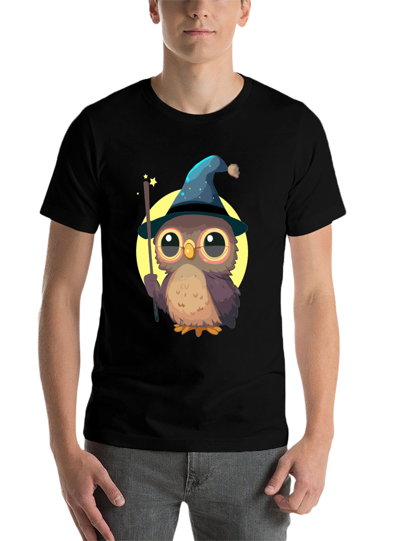 Black Wizard Owl T-Shirt - Cute & Quirky Tee for Magic Lovers view 7