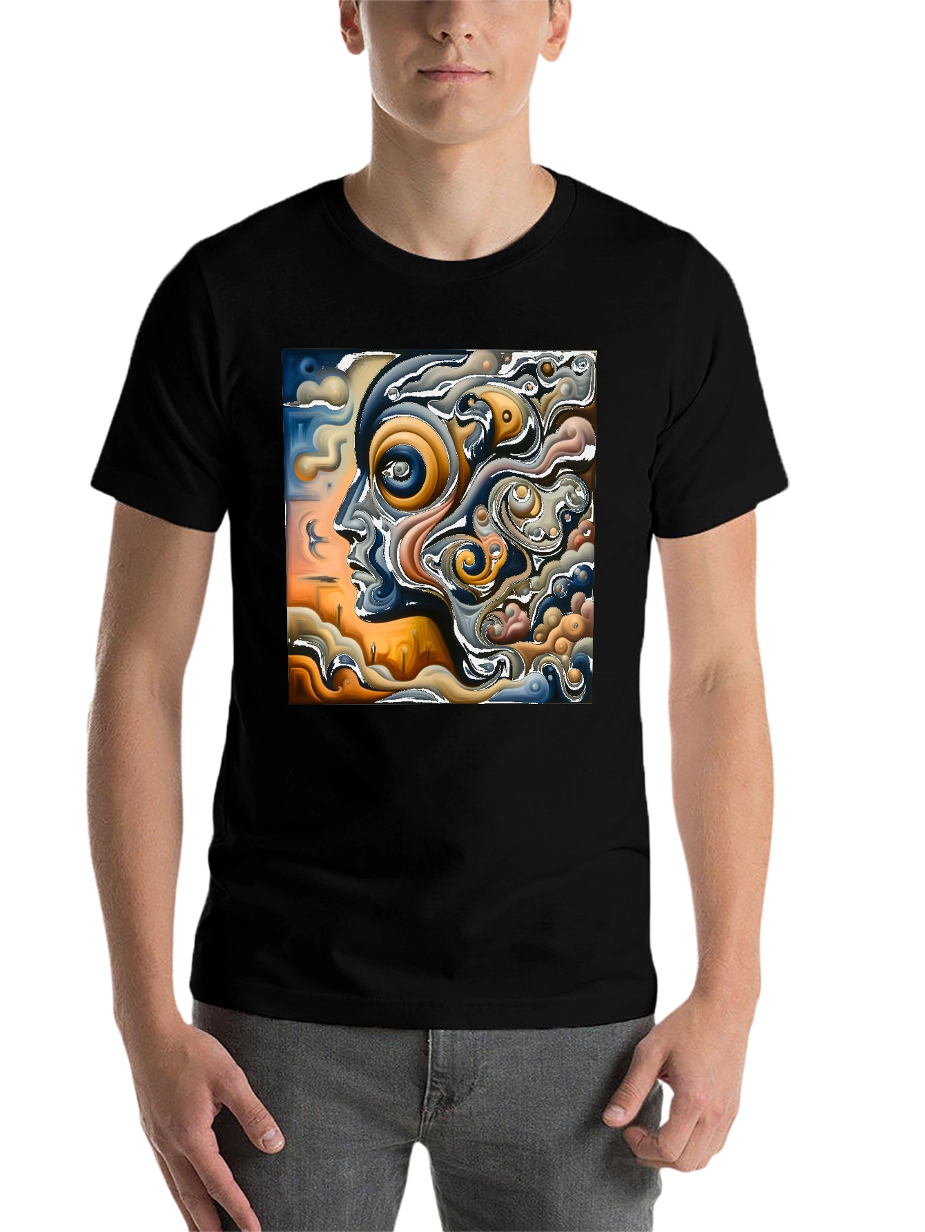 Black Abstract Art Graphic Print Black T-Shirt view 7