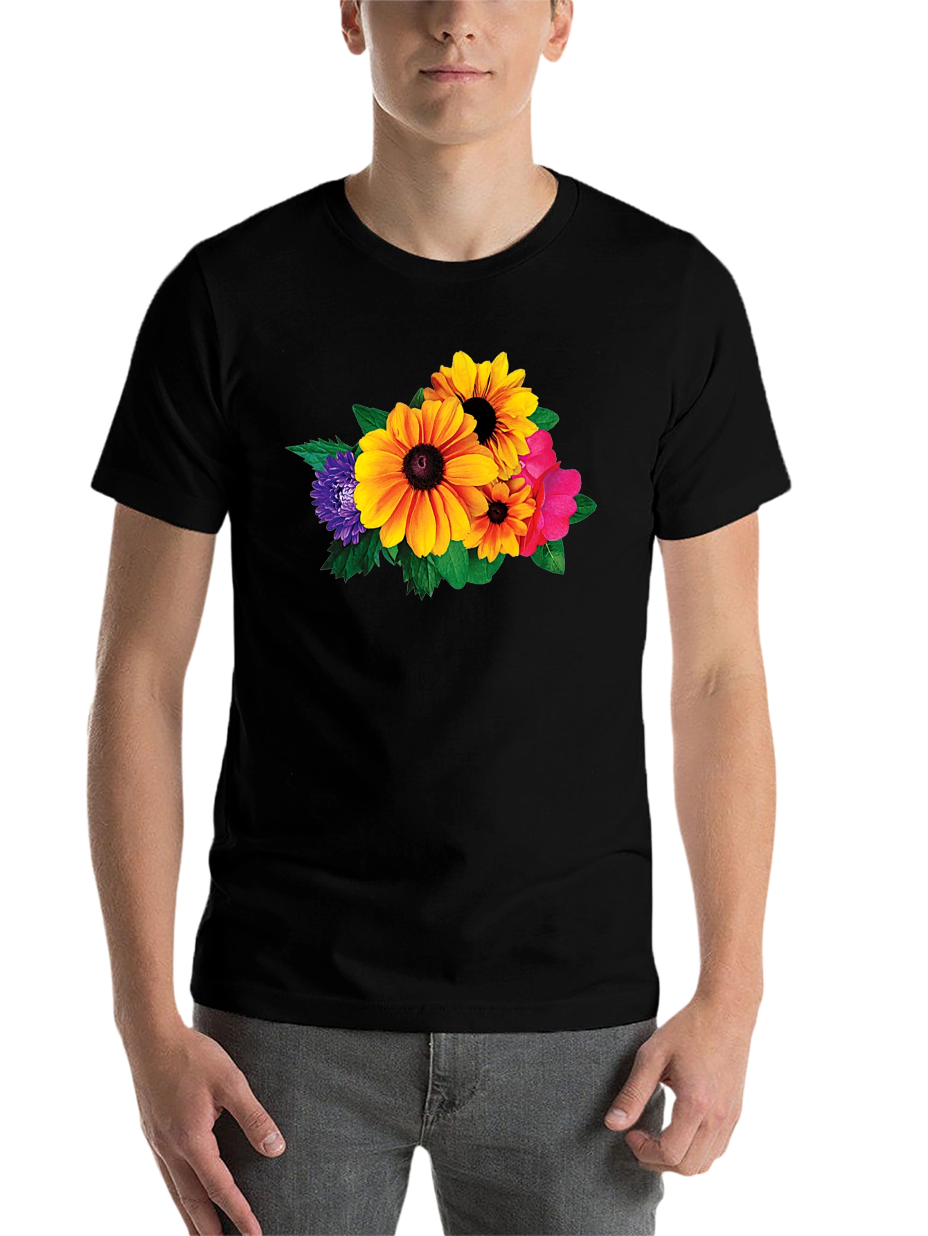 Black Floral Graphic Black T-Shirt view 7