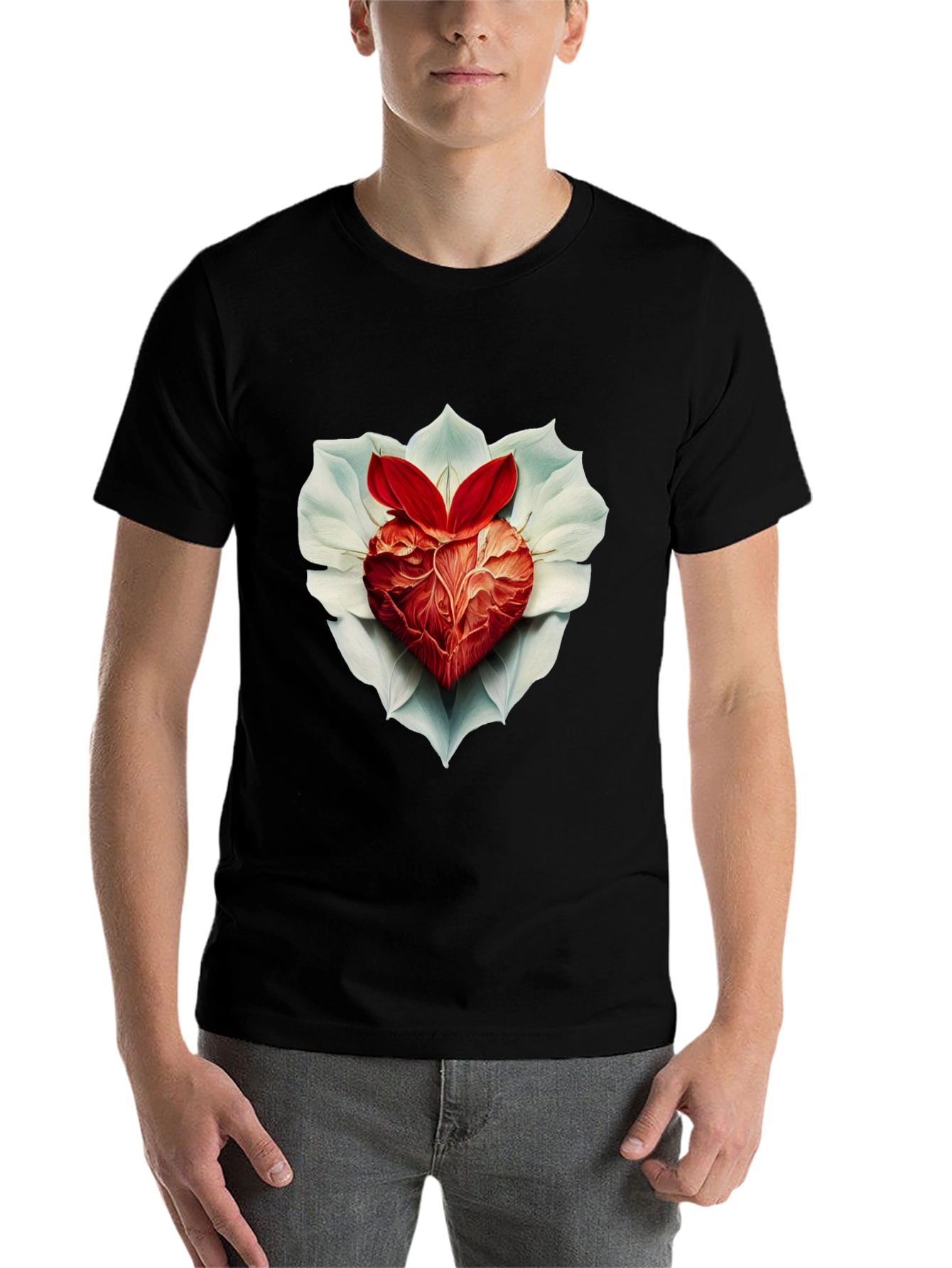Black Anatomical Heart & Flower T-Shirt view 7