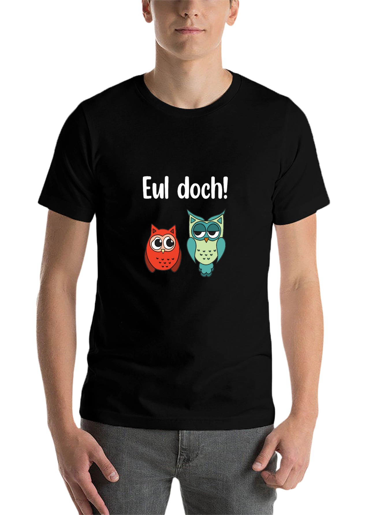 Black Funny Owl T-Shirt - EUL DOCH! view 7