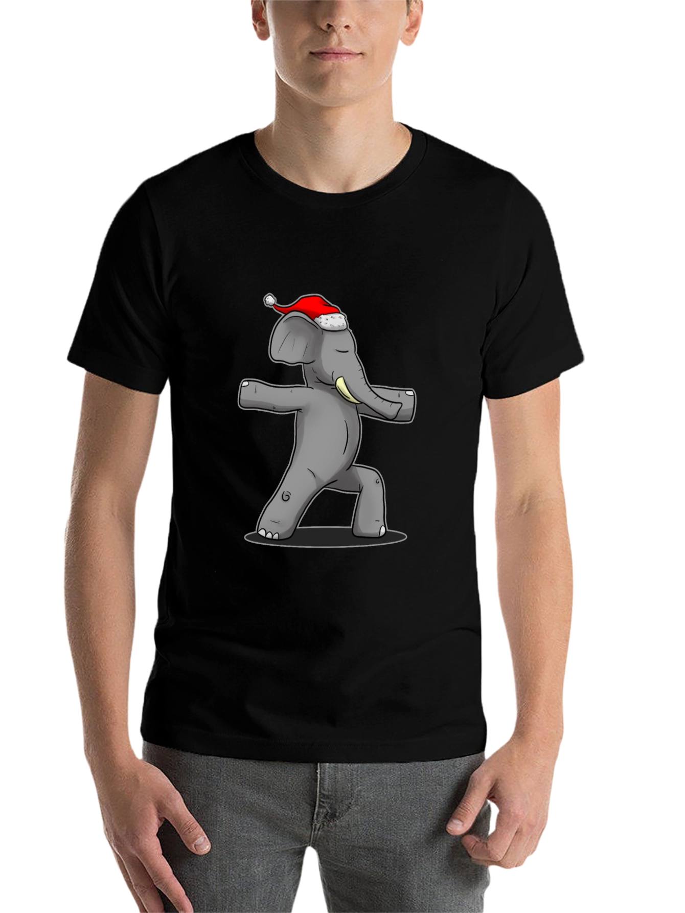 Black Yoga Elephant Santa Hat T-Shirt view 7