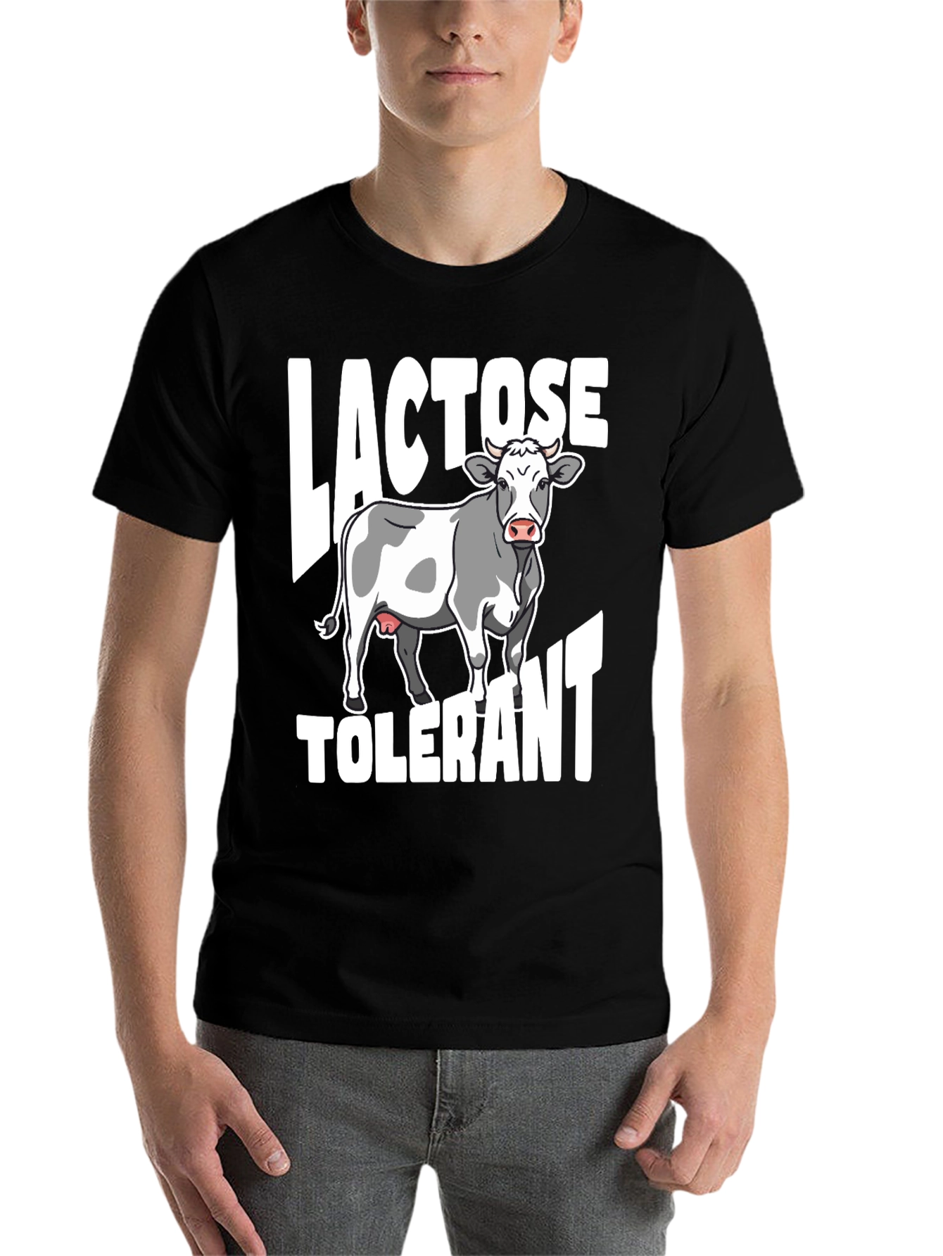 Black Lactose Tolerant T-Shirt with Cow Graphic view 7