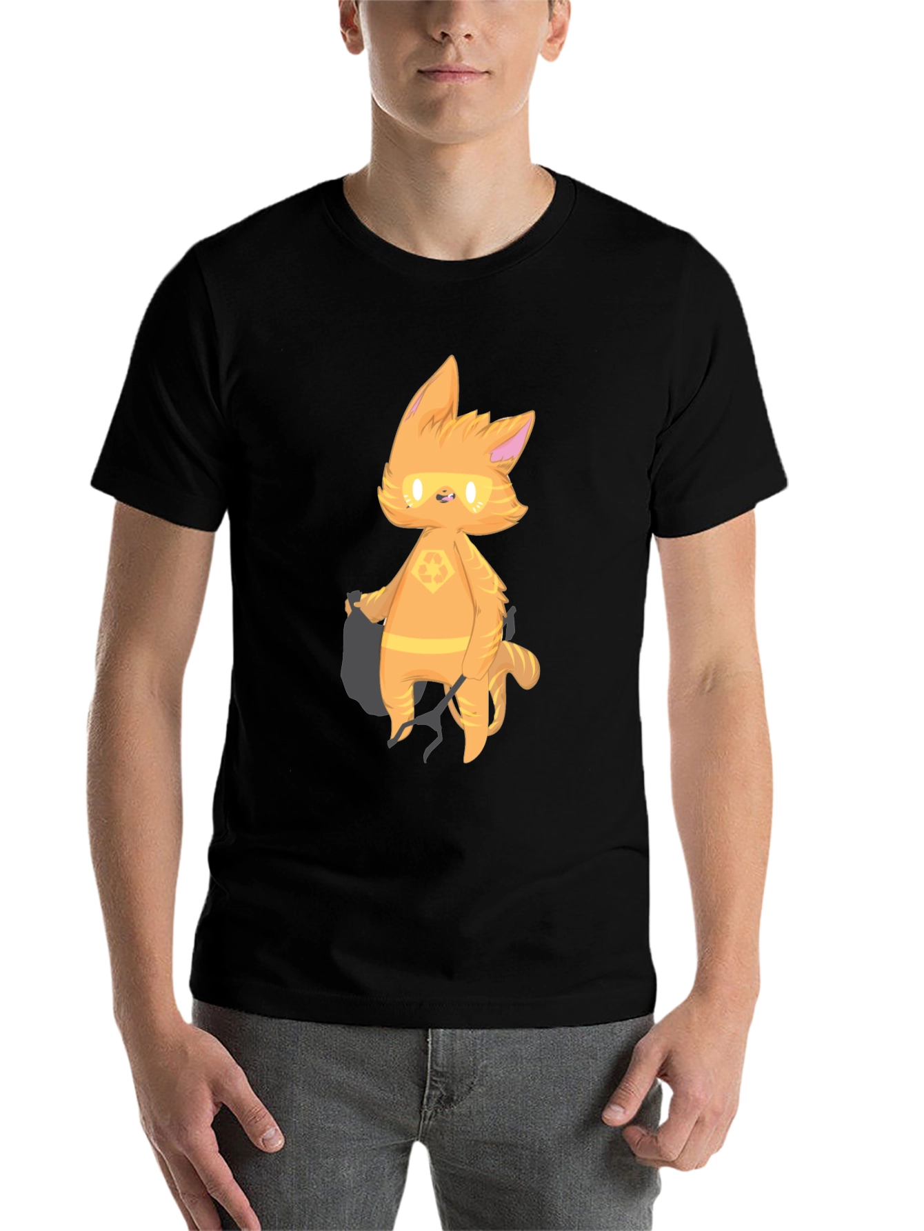 Black Cartoon Cat Graphic T-Shirt - Black view 7